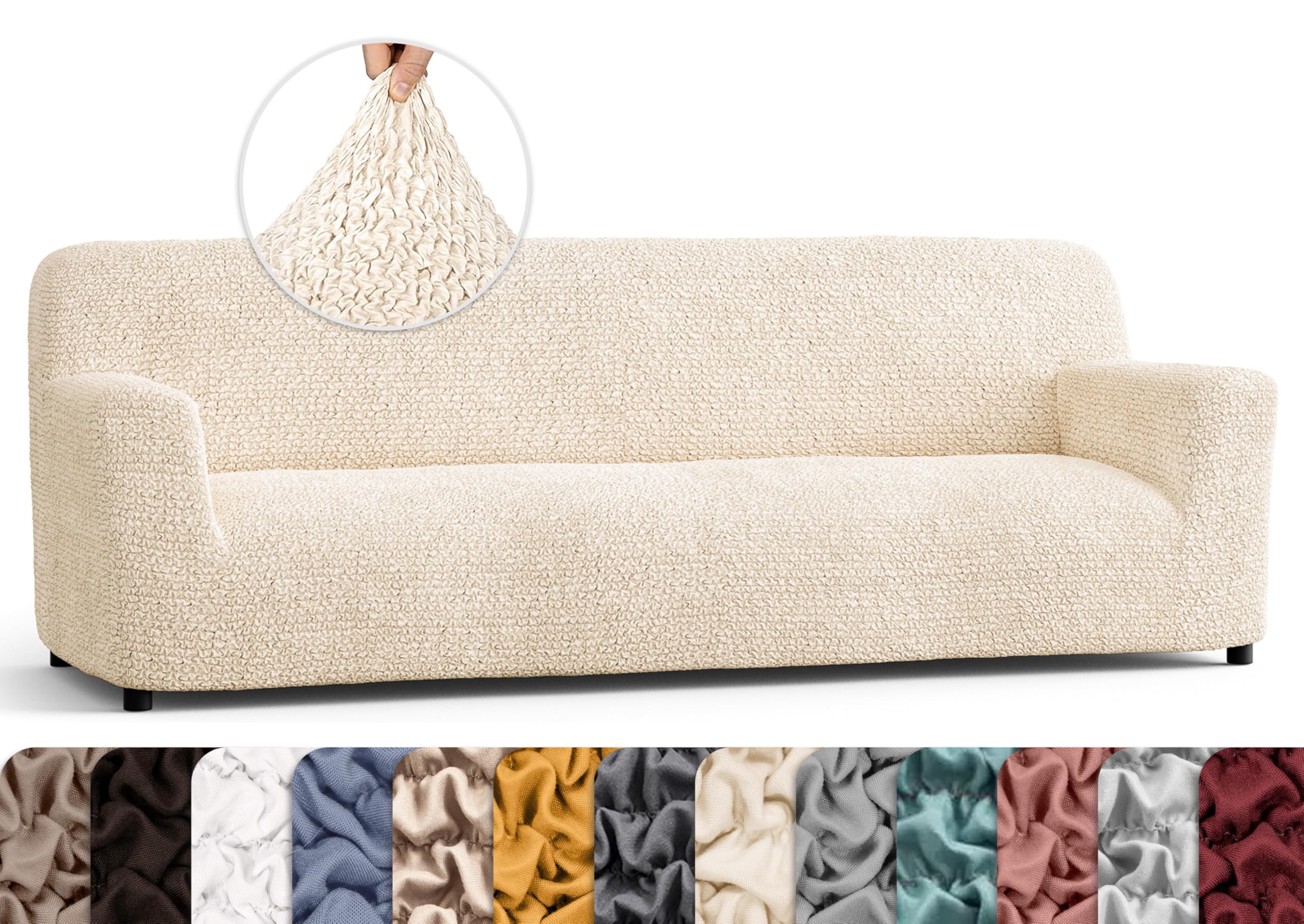 PAULATO BY GA.I.CO. Stretch Sofa Slipcover - 1-Piece Washable Couch Cover with Soft Polyester Fabric - Pet-Friendly Sofa Protector - Microfiber Collection in Cream | Perfect for Living Room, Family Room & Pet Owners