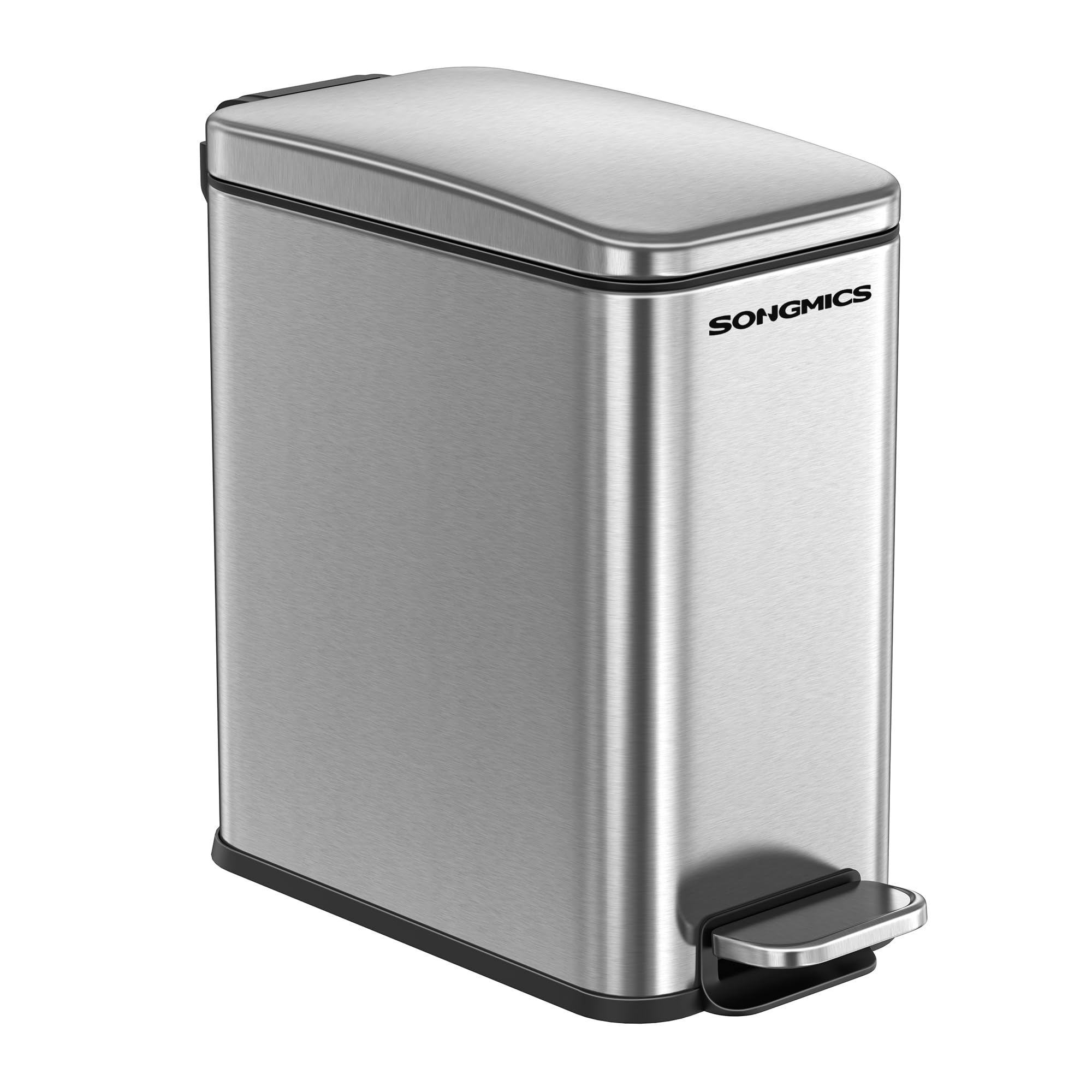 SONGMICS 2.6 Gallon Stainless Steel Bathroom Trash Can with Lid - Slim Small Space Garbage Bin, Soft Close Design, Silver ULTB561E10 - Perfect for Bathrooms, Kitchens, Offices & Tight Spaces