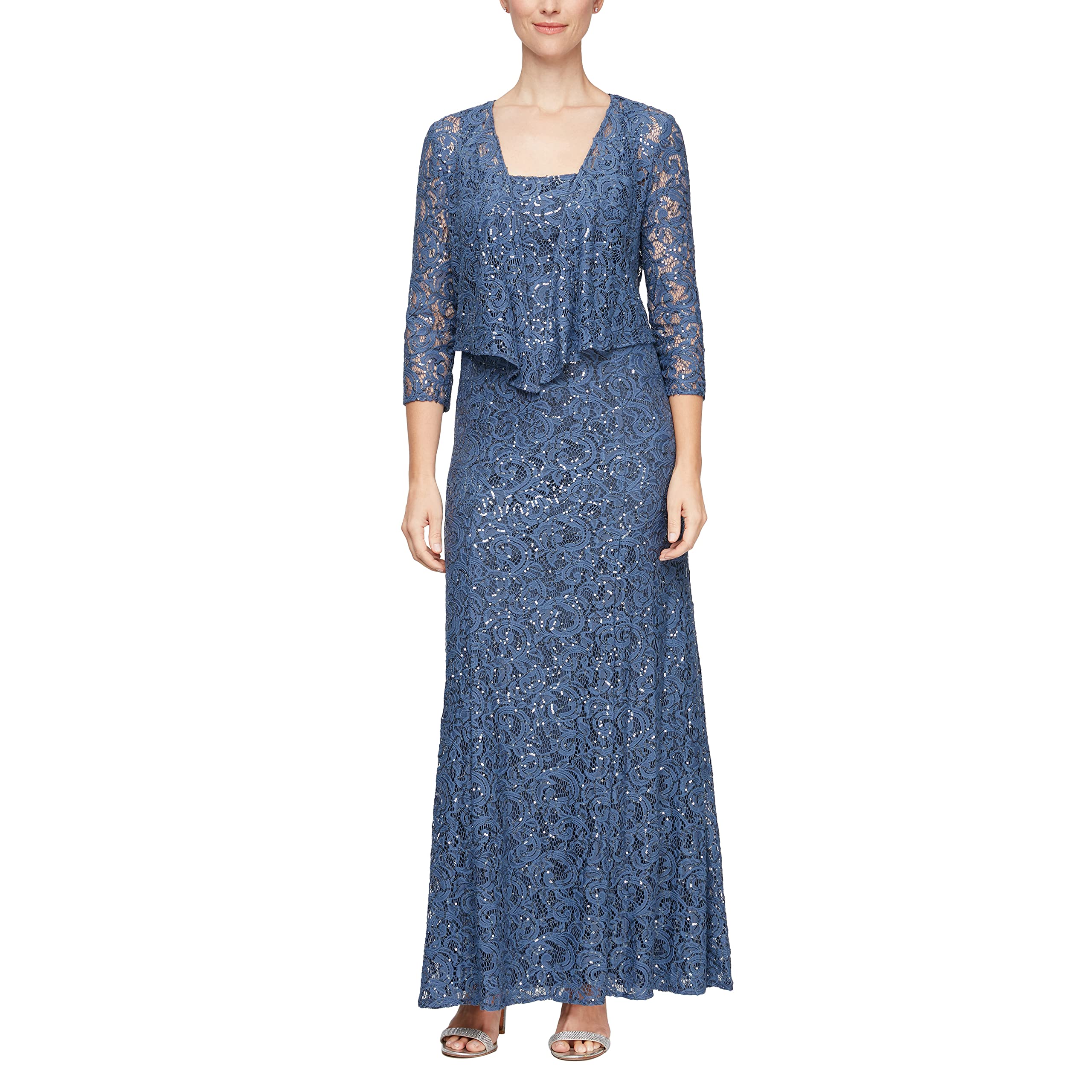 Alex Evenings Women's Long Lace Jacket Dress - Elegant Formal Evening Gown for Weddings, Parties & Special Occasions