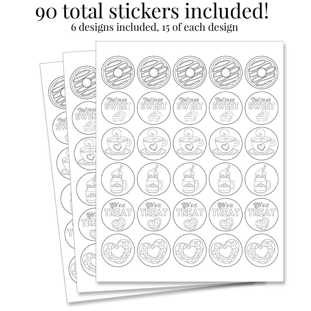 DIY Sweet Treats Themed Birthday Party Favor Stickers for Kids - 90 Pack 1.5