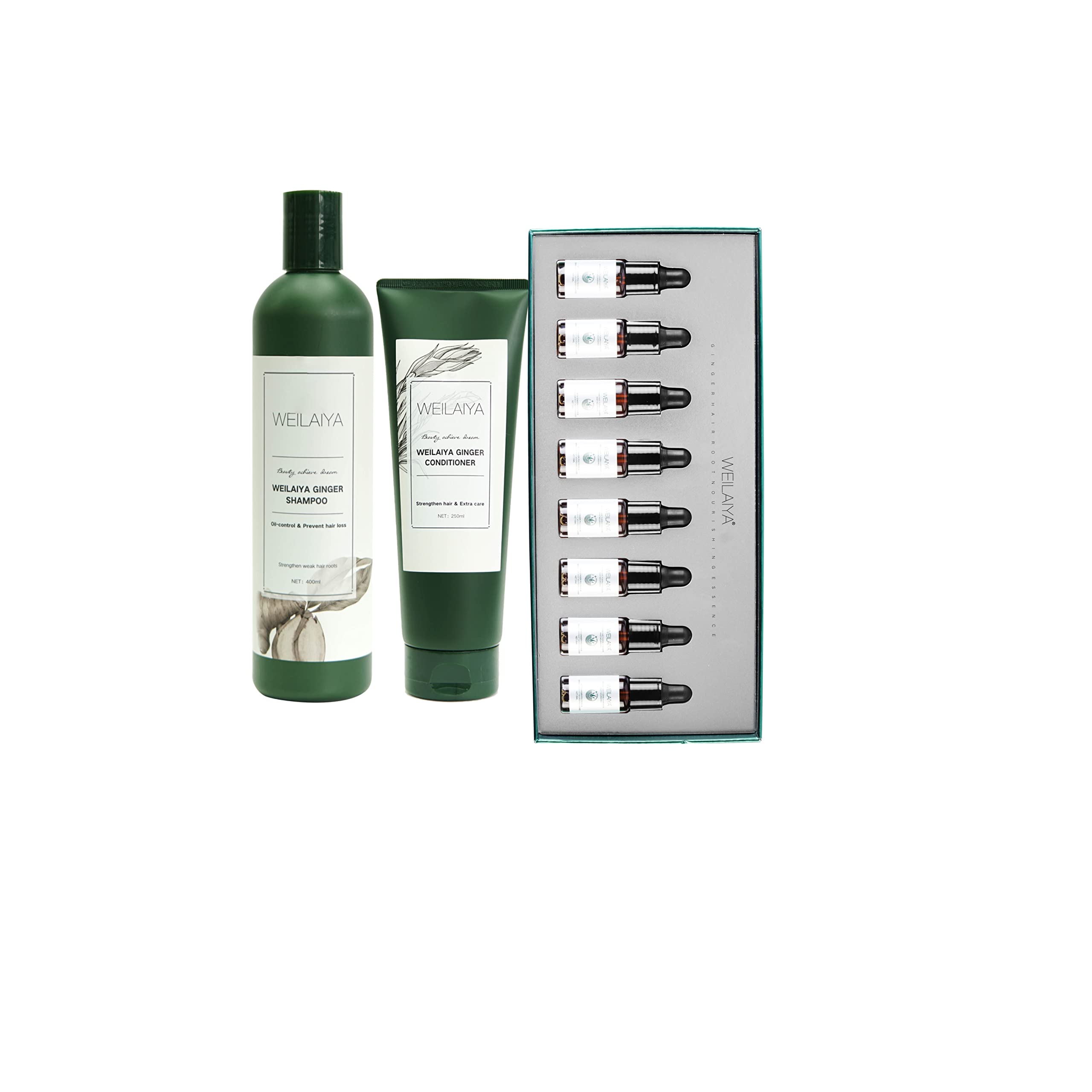 Weilaiya Ginger Shampoo & Conditioner Set with Hair Growth Serum - For Oily Hair & Scalp Care - Free Travel Bag Included (Limited Edition) - Promotes Healthy Hair Growth & Reduces Excess Oil for Daily Use