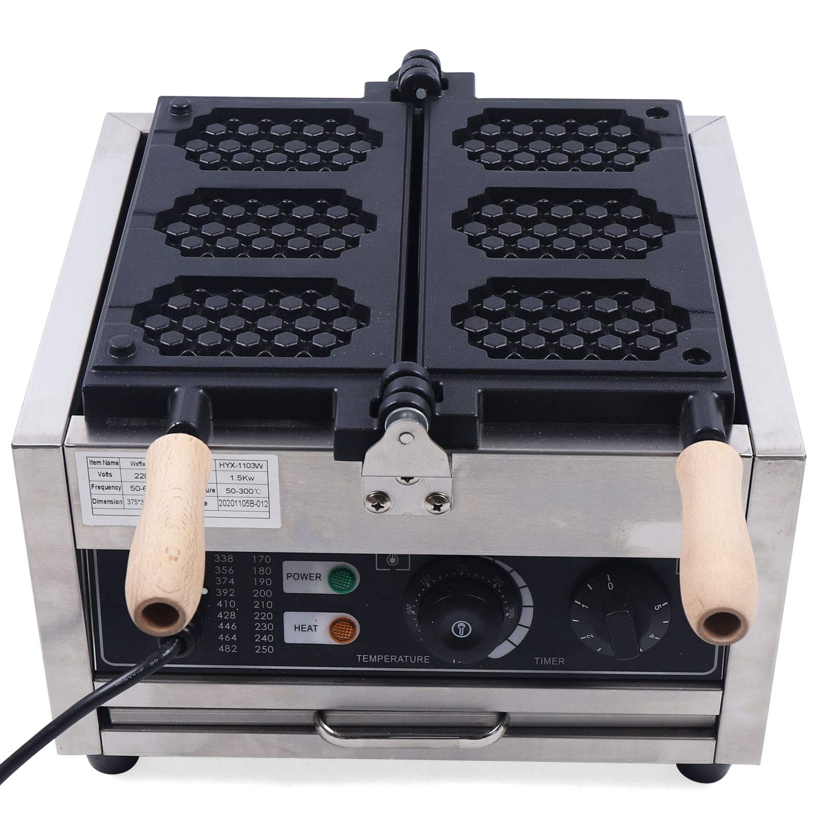 LOYALHEARTDY 110V 1500W Commercial Waffle Maker - 3-Piece Electric Waffle Machine with Non-Stick Surface for Bakeries, Restaurants & Canteens - Perfect for Breakfast Buffets, Cafes, and Catering Services