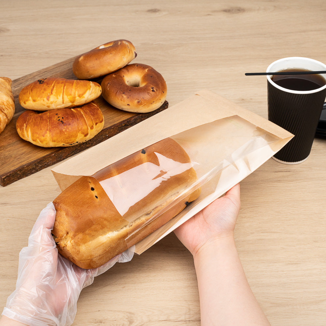 Eco-Friendly Kraft Paper Bread Bags with Side Window - 6 x 2 3/4 x 11 1/2 Inches - 100 Count Box - Perfect for Bakeries, Cafes & Artisan Bread Storage