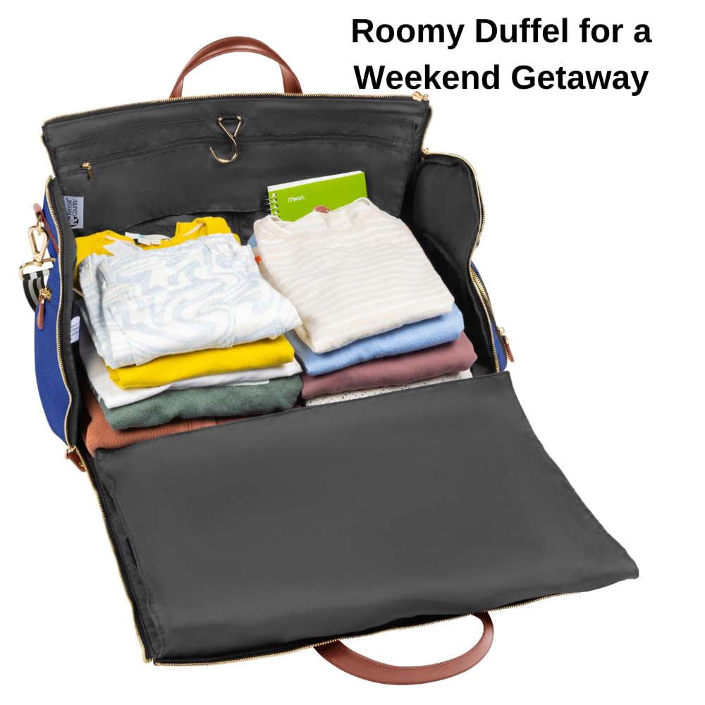 Convertible Rolling Duffel Carry On Luggage - Kendall Country Wheeled Weekender Bag with Extendable Handle & Shoe Compartment | Travel Garment Bag for Business Trips & Vacations | Midnight Blue | Perfect for Airplane Carry-On & Weekend Getaways