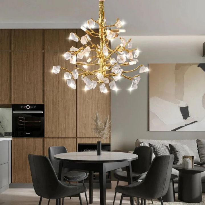 Amos Glass Branch Chandelier - Modern Crystal Ceiling Light Fixture for Dining Room, Living Room & Bedroom Decor