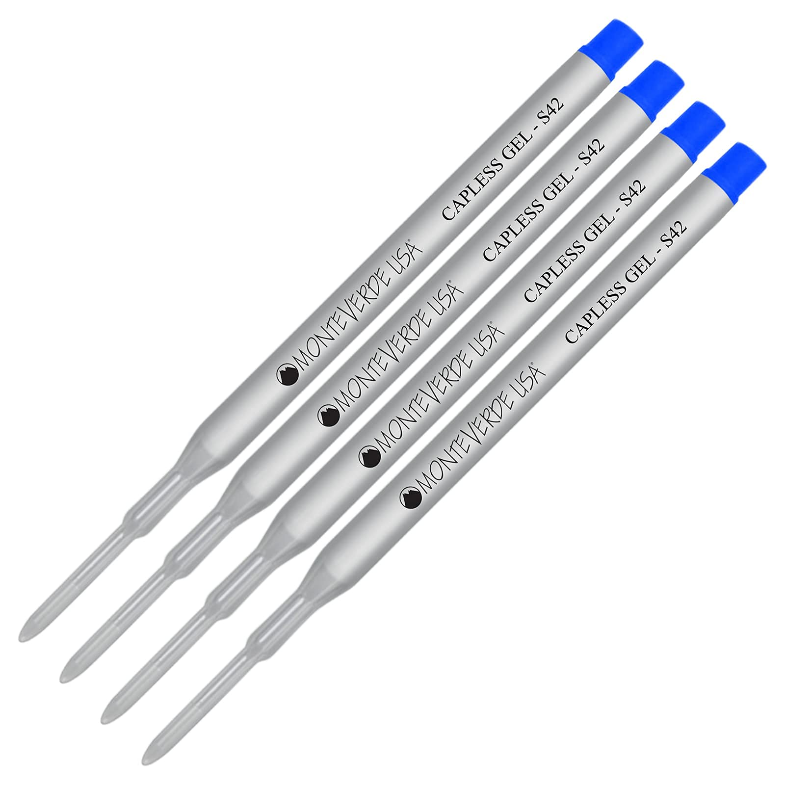 Monteverde S42 Gel Ink Refill 4-Pack - Compatible with Sheaffer Ballpoint Pens - 0.6mm Fine Tip Blue Ink - Smooth Writing for Office, School & Business Use
