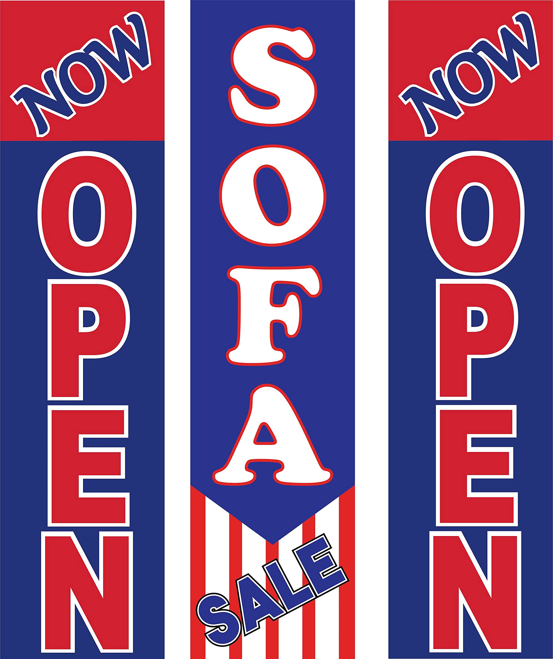 Now Open Sofa Sale Advertising Rectangle Boomer Feather Flags Kit - 3 Flag Poles & Ground Spikes Included | Perfect for Outdoor Events, Grand Openings & Retail Promotions