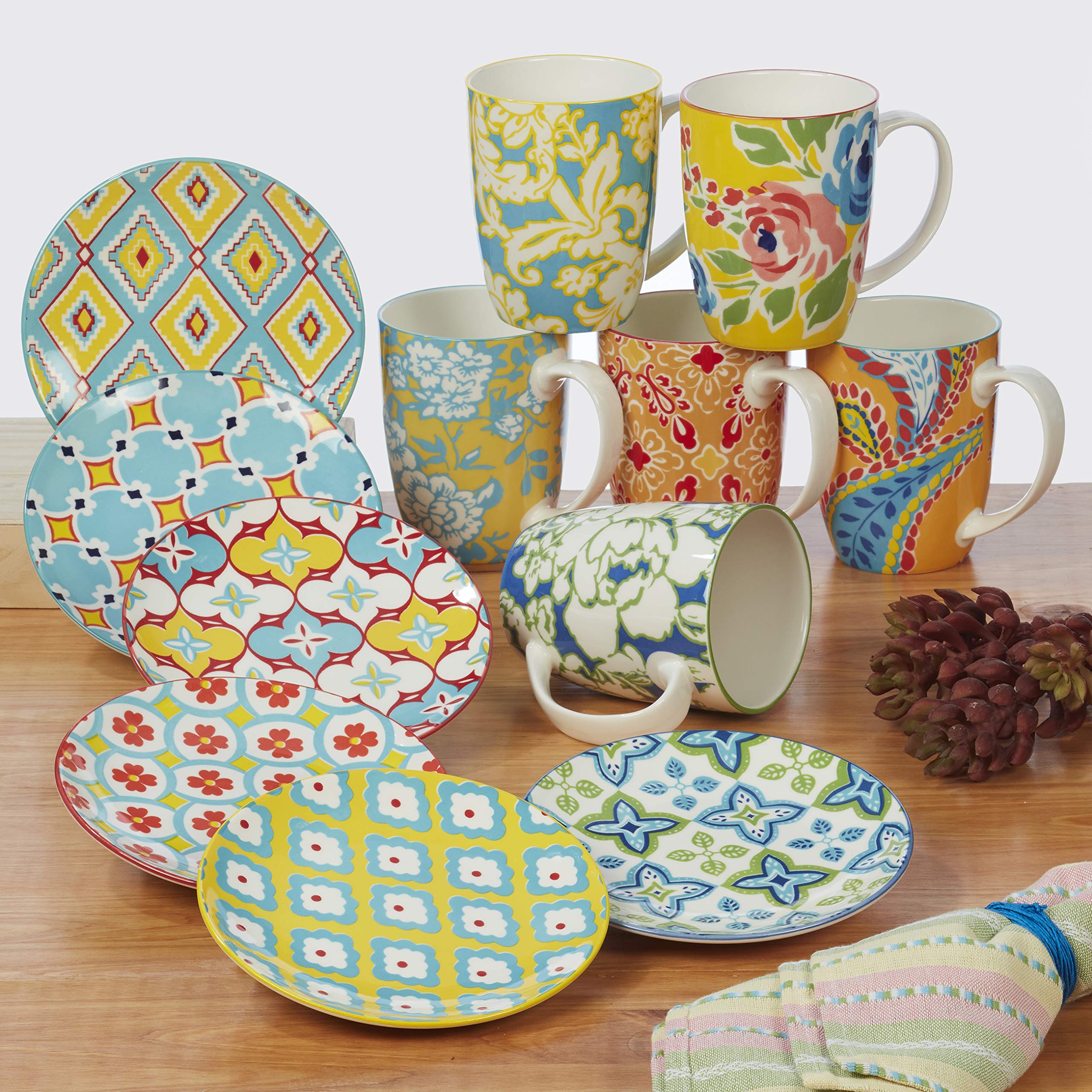 Certified International Damask Floral 28 oz. Jumbo Coffee Mugs - Set of 4 Assorted Designs for Tea, Hot Chocolate & Large Beverages - Perfect for Home, Office & Gifts