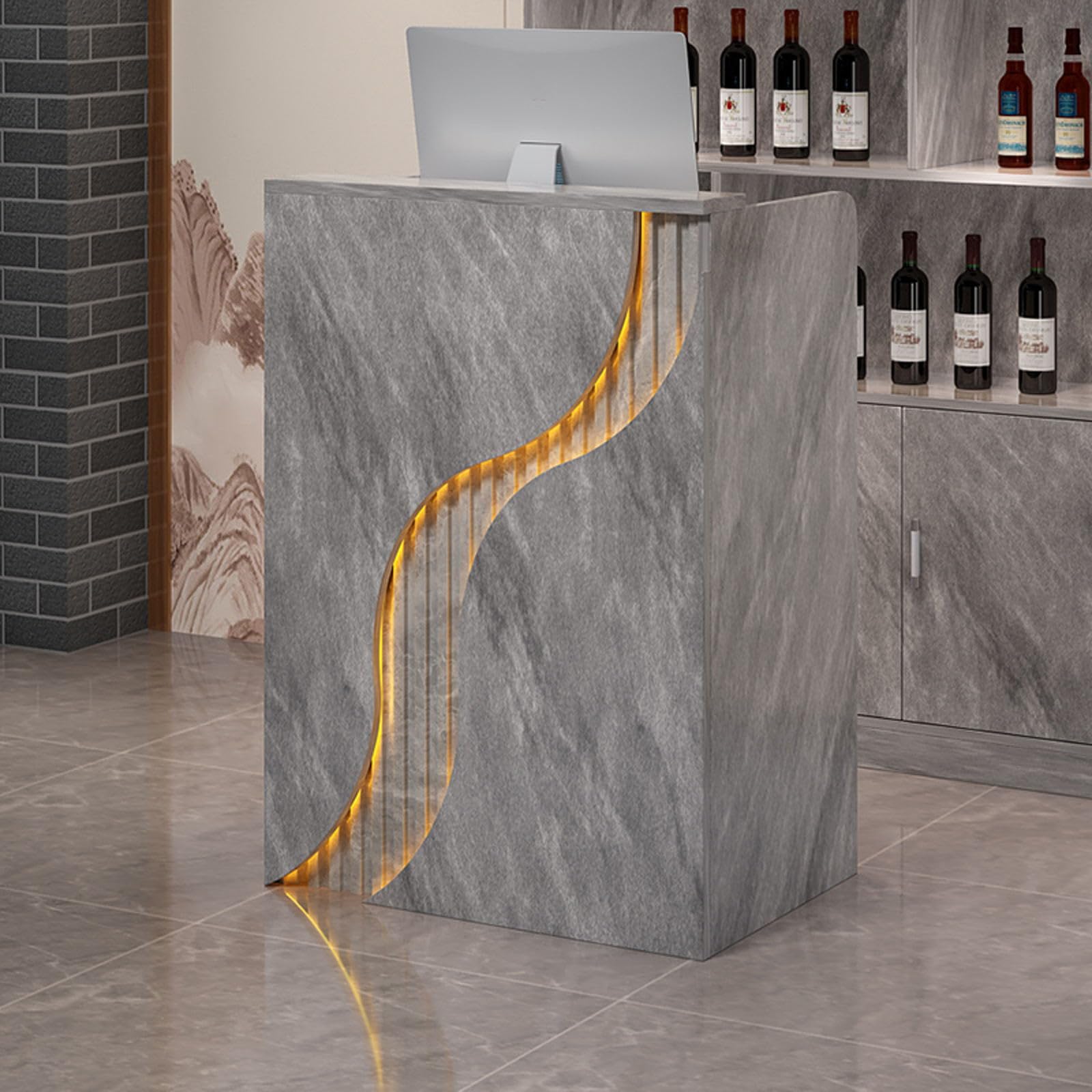 Modern LED Reception Desk with Lockable Drawer - Elegant Checkout Counter for Office, Retail Store & Beauty Salon - Durable Front Desk Table for Lobby, Hotel & Clinic Reception Areas