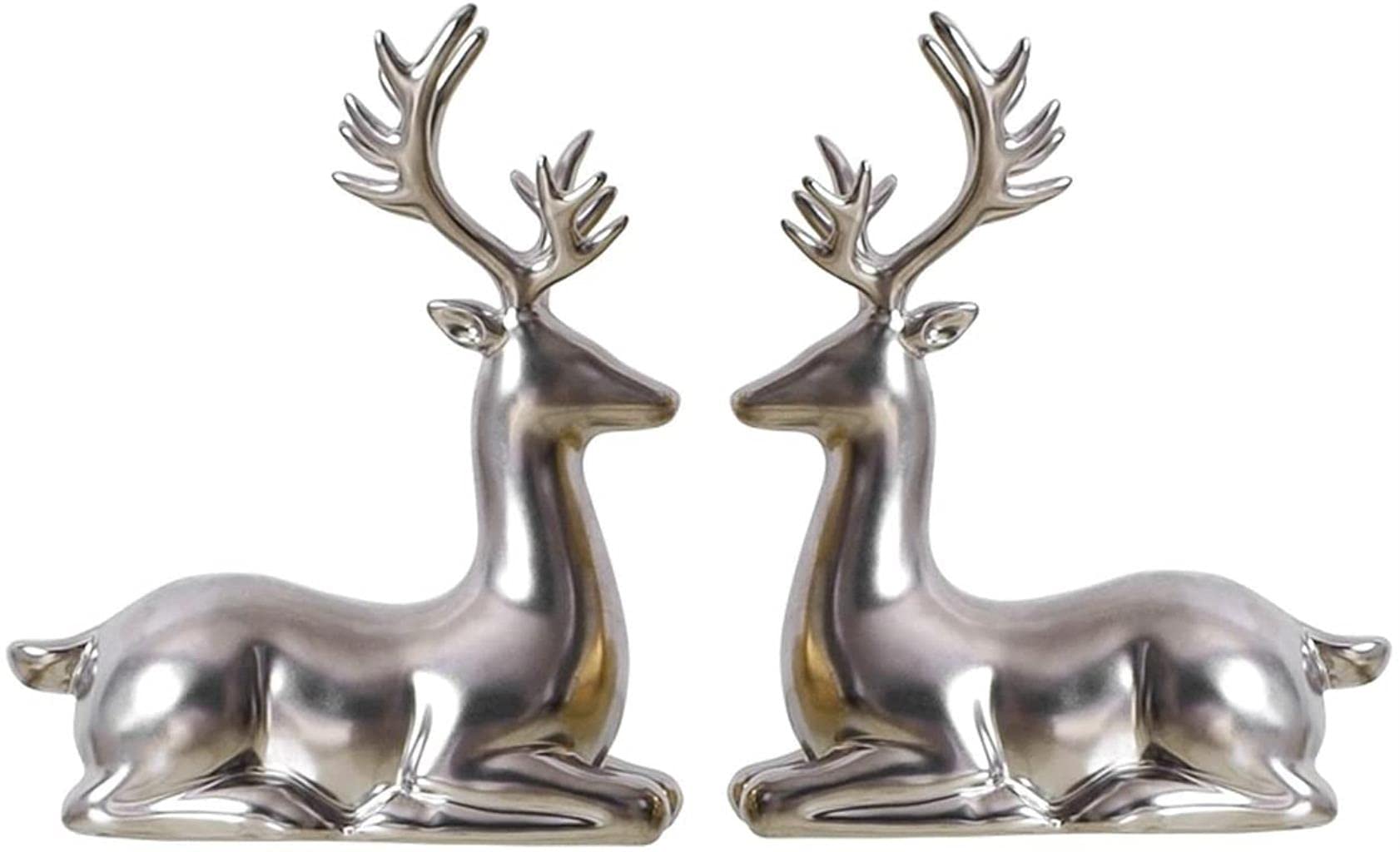 Handiya Elegant Ceramic Deer Sculpture - Silver Animal Figurine for Home & Office Decor, Living Room Centerpiece, Desktop Display, Unique Gift Idea - Perfect for Housewarming, Wedding & Holiday Presents