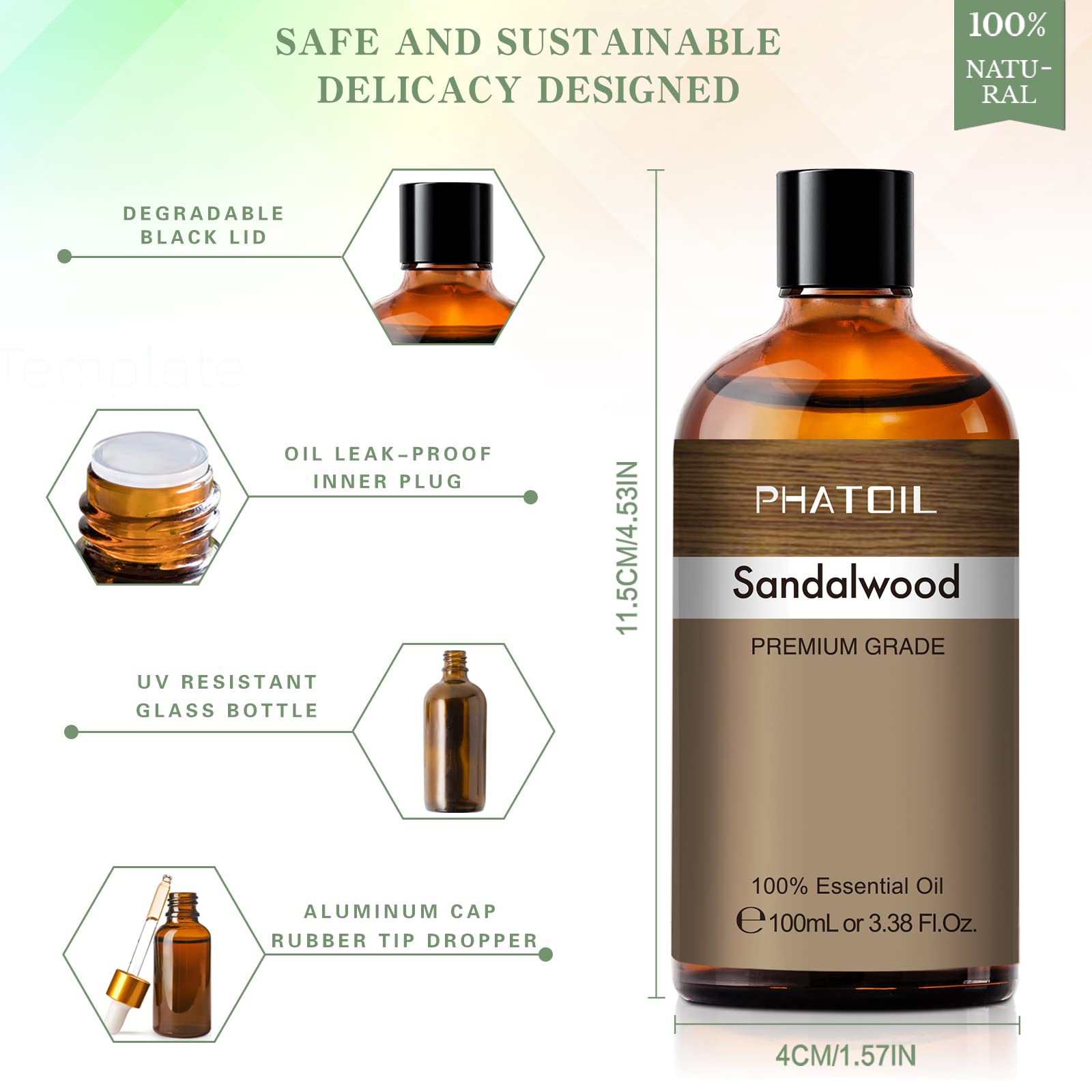 Premium 100% Pure Sandalwood Essential Oil - 3.38 fl.oz (100ml) Large Bottle for Aromatherapy, Diffusers & Humidifiers | Relaxing Scent for Massage, Candle Making, Soap DIY & Home Spa | Natural Fragrance Oil for Stress Relief & Meditation