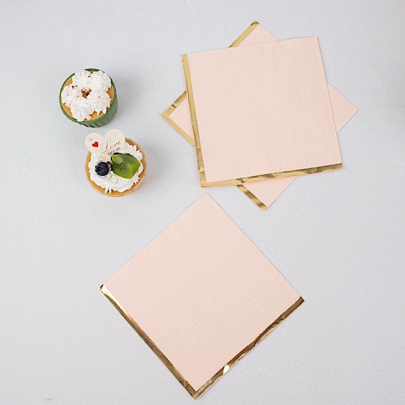 50 Pcs 2-Ply Premium Cocktail Napkins with Elegant Gold Rim - Perfect for Dinner Parties, Weddings & Special Events