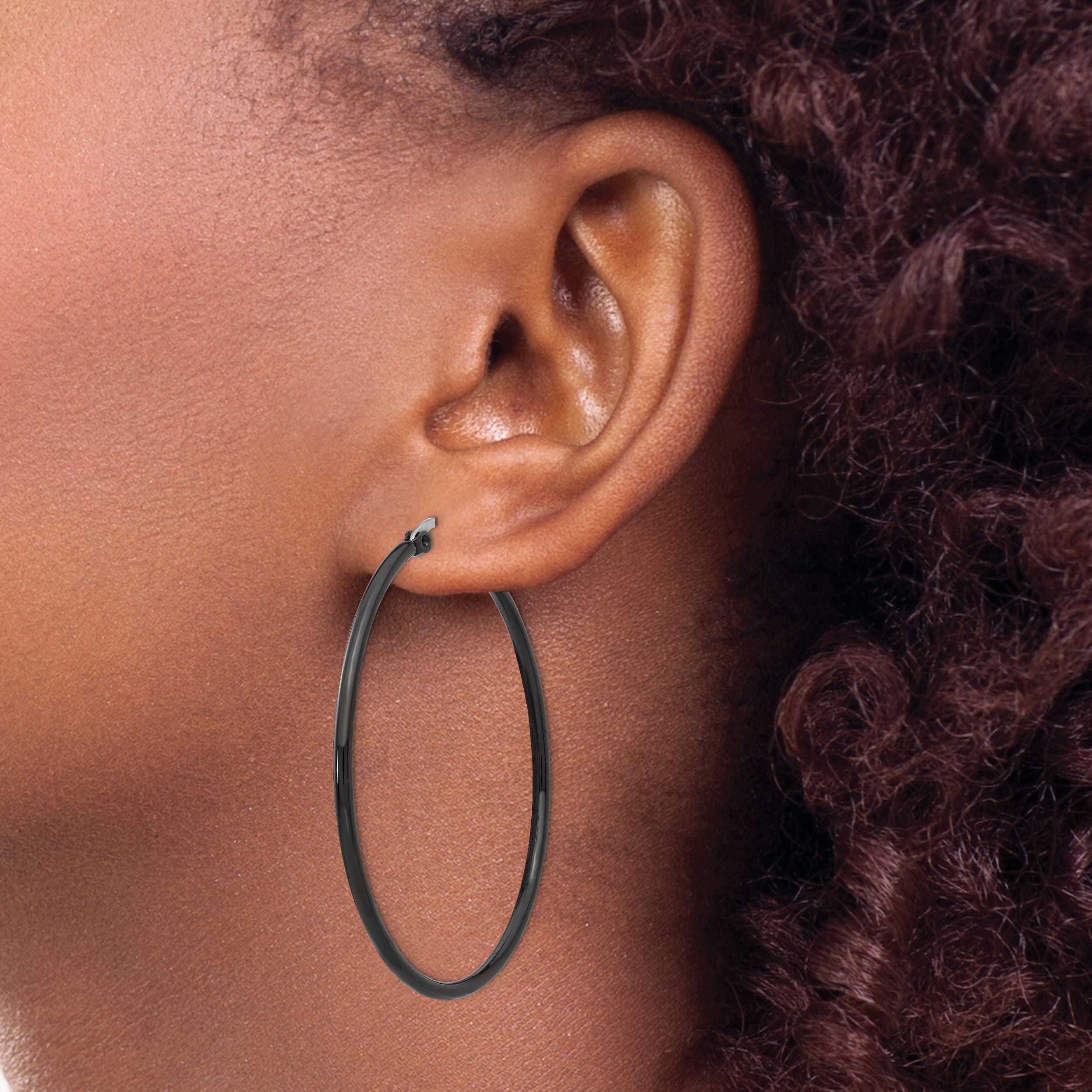 Stainless Steel Black 48mm 2mm Extra Large Hoop Earrings for Women - Fashion Statement Jewelry for Parties, Weddings & Everyday Wear