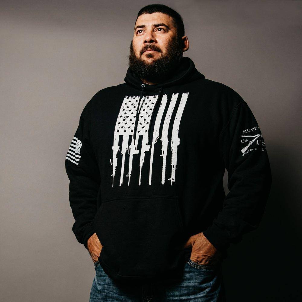Rifle Flag Hoodie 2.0 - Patriotic American Flag Pullover Sweatshirt for Men & Women | Perfect for Outdoor Activities, Shooting Range & Casual Wear