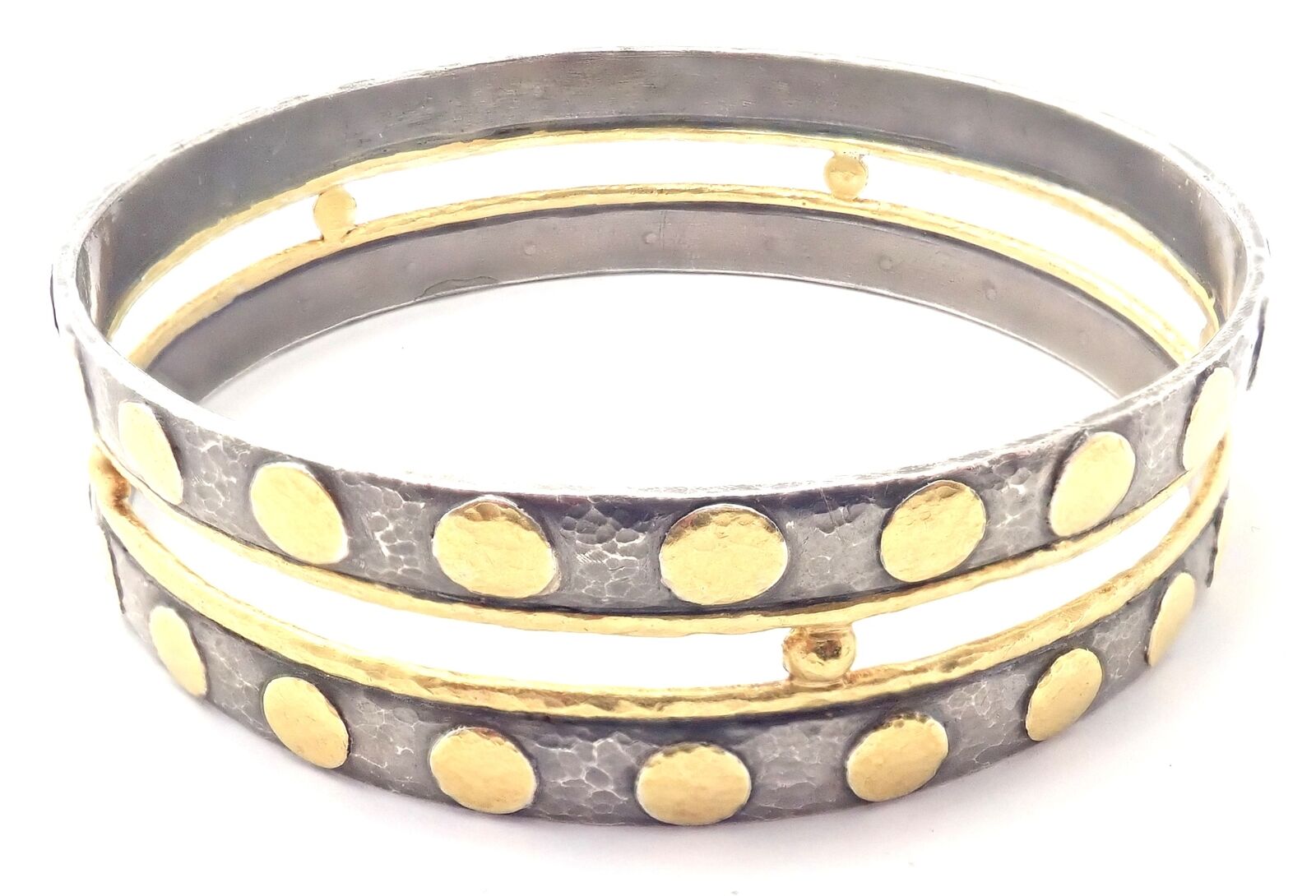 Authentic Gurhan Deco 24K Yellow Gold & Sterling Silver Bangle Bracelet - Luxury Paper Thin Design for Women, Perfect for Weddings, Parties & Special Occasions