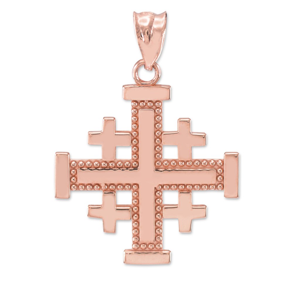 10k Rose Gold Crusaders Jerusalem Cross Pendant - Elegant Religious Jewelry for Men & Women - Perfect for Gifts, Daily Wear & Special Occasions