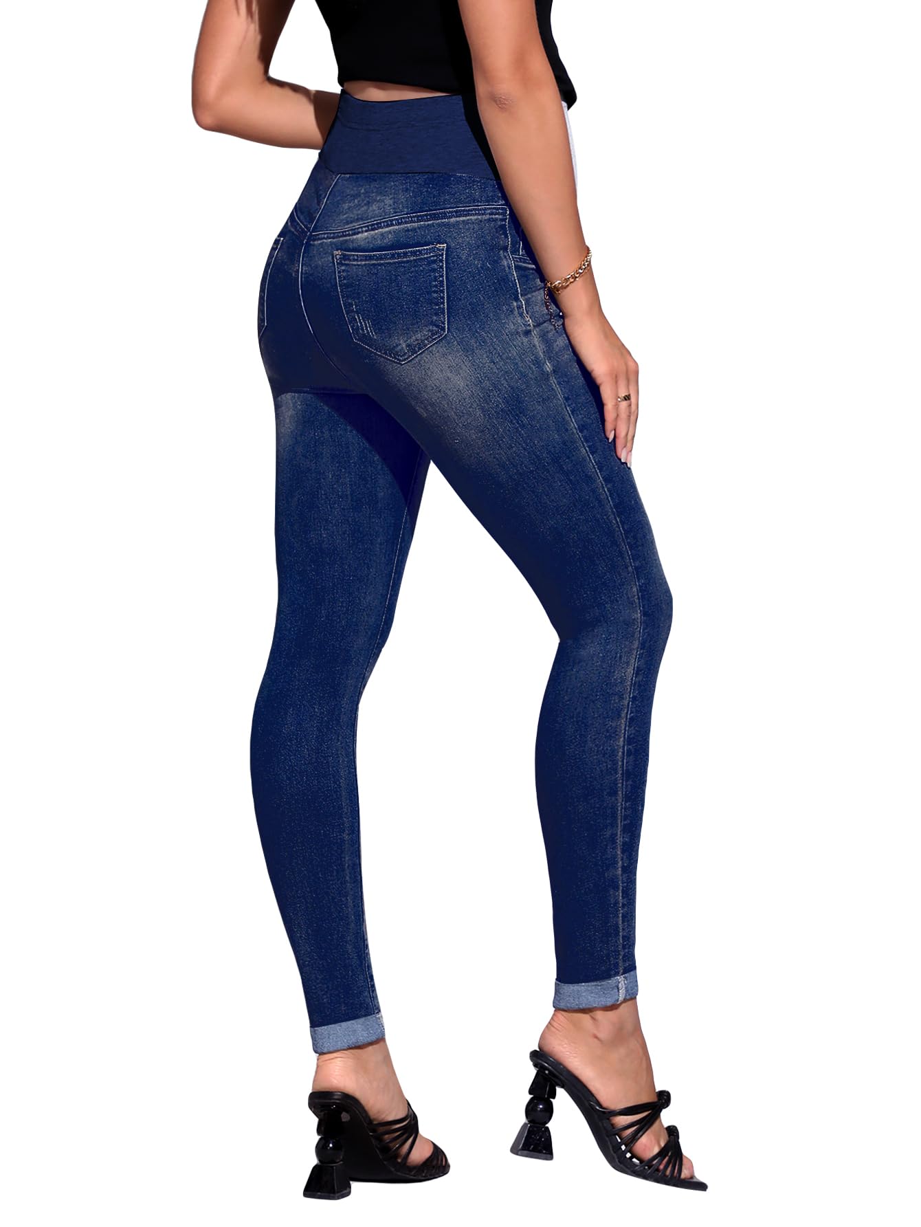 Floerns Women's Maternity High Waist Ripped Hem Denim Jeans with Pocket - Comfortable Stretch Pregnancy Pants for Casual Wear & Everyday Outfits