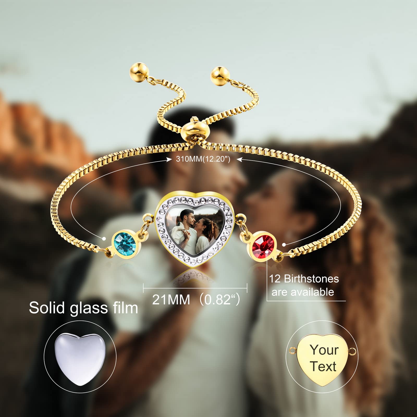 Custom Photo Charm Bracelet with Name & Birthstone - Personalized Adjustable Stainless Steel Jewelry in Silver/Gold/Rose Gold | Thoughtful Graduation Gifts for Women, Best Friend, Mom, Sister | Perfect for Birthdays, Anniversaries & Special Occasions