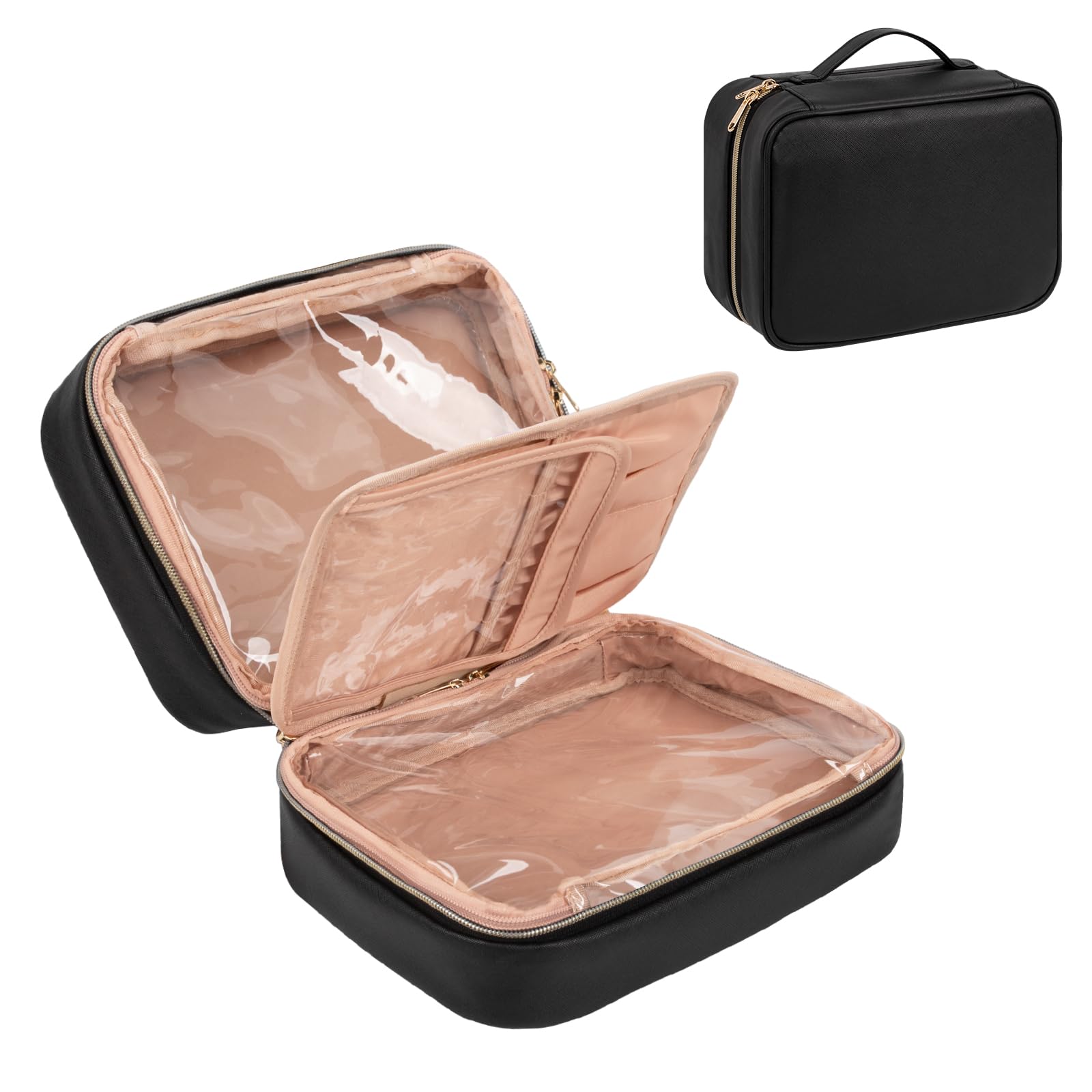 OCHEAL Waterproof Makeup Bag for Travel, Large Capacity Cosmetic Organizer with Brush Compartment - Black, Perfect for Women's Toiletry & Beauty Essentials