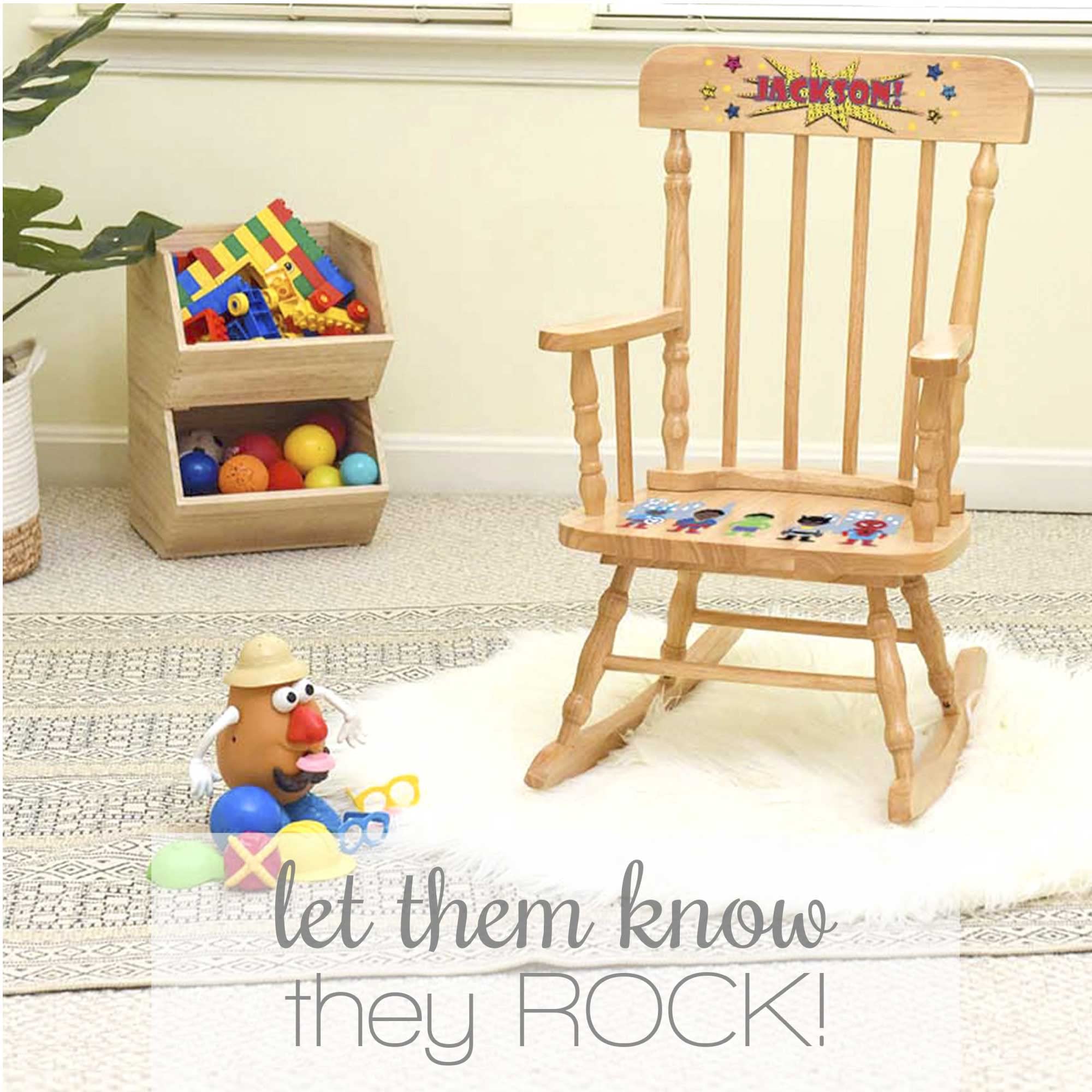Personalized White Wood Rocking Chair for Baby Girls - Custom Toddler Gift with Pink Princess Castle Design - Perfect for Nursery Decor, Birthday Presents & Photo Shoots
