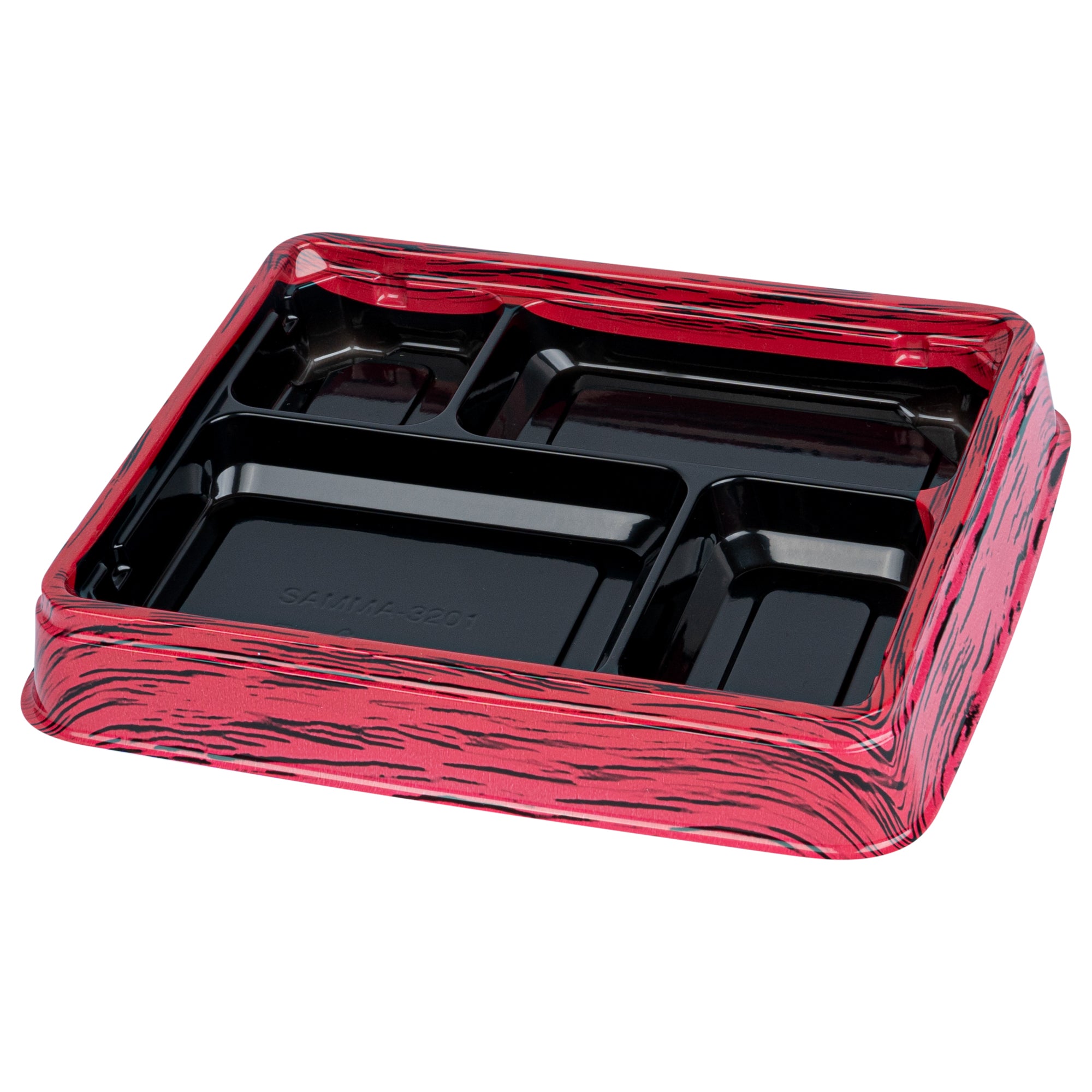 Bento Tek 15 oz Rectangle Red and Black Plastic Bento Box with 4 Compartments - 8.75