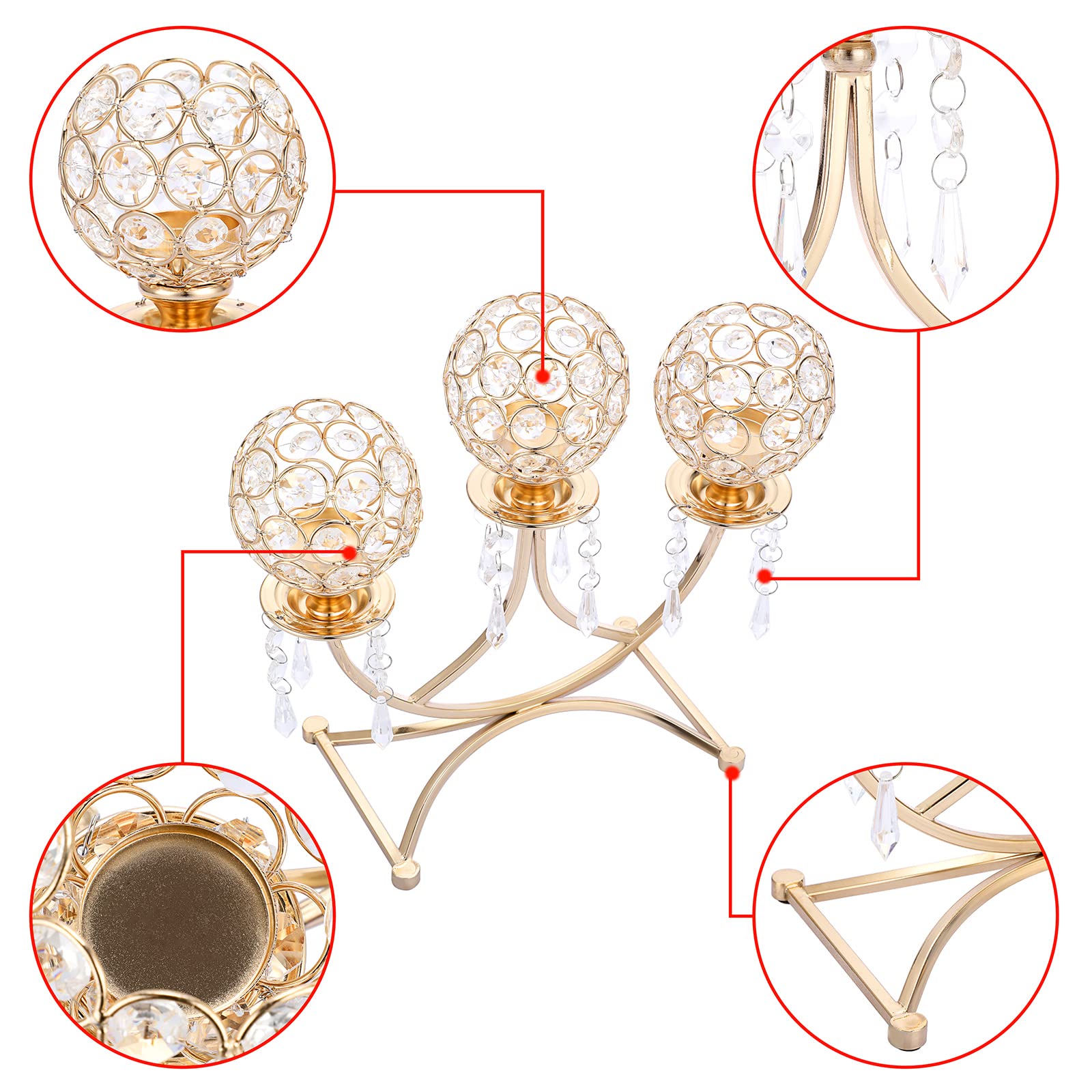OwnMy 3-Arm Crystal Tealight Candle Holder - Elegant Gold Candelabra Votive Stand for Dining Table, Wedding, Christmas Party & Home Decor | Perfect Centerpiece for Romantic Dinners, Holiday Celebrations & Special Events