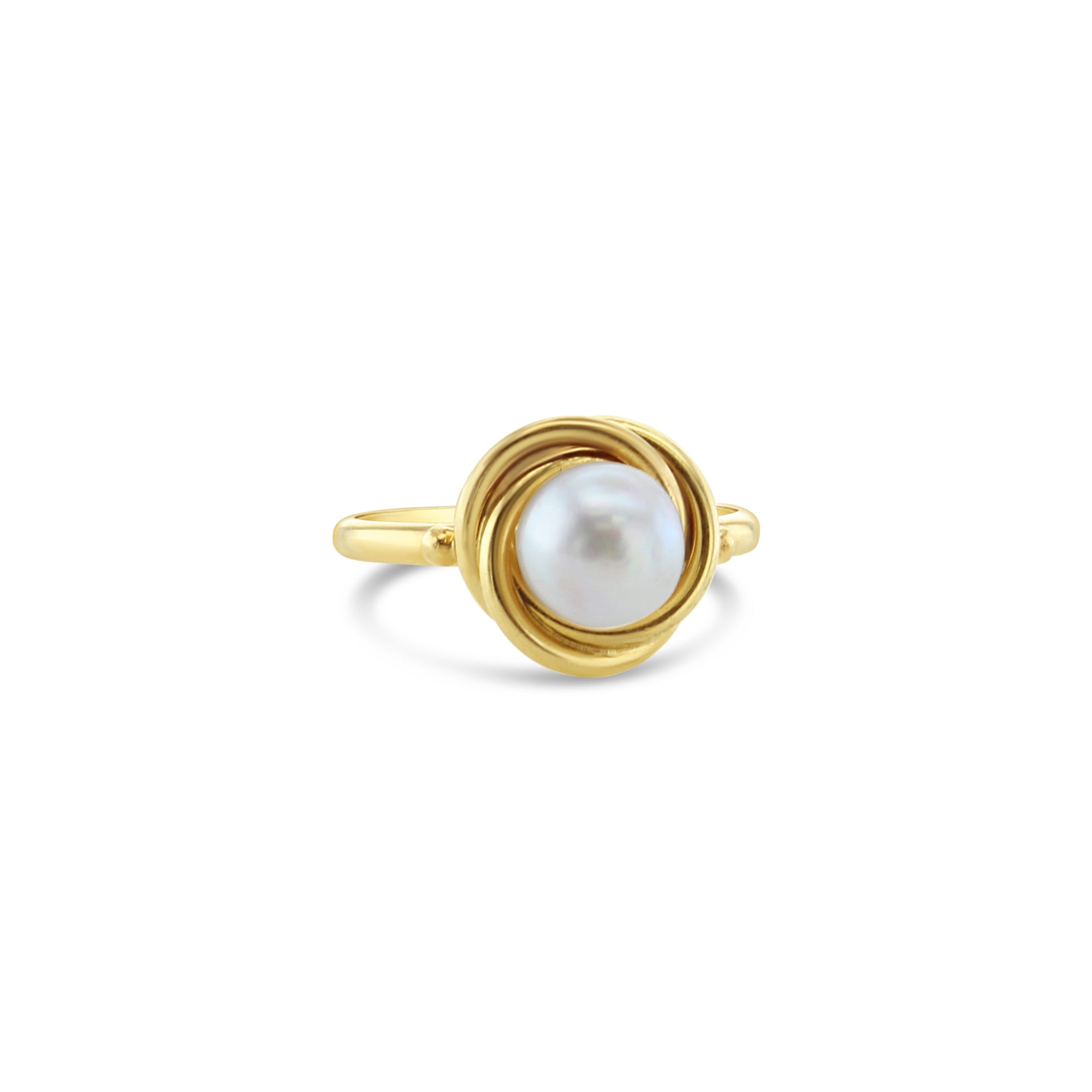 Solitaire Pearl Ring with Rope Design 14k Yellow Gold - Elegant Pearl Jewelry for Women, Perfect for Weddings, Anniversaries & Special Occasions