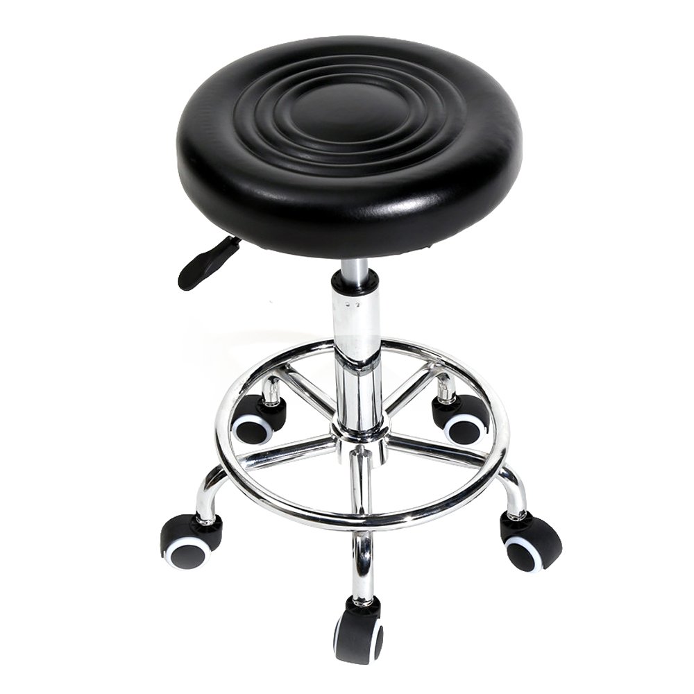 Adjustable Height Bar Stool with Footrest - Multi-Purpose Drafting Stool, Round Cushion Swivel Bar Stool for Kitchen, Dining Room, Breakfast Nook & Home Office (Black) - Perfect for Small Spaces, Apartments & Modern Decor