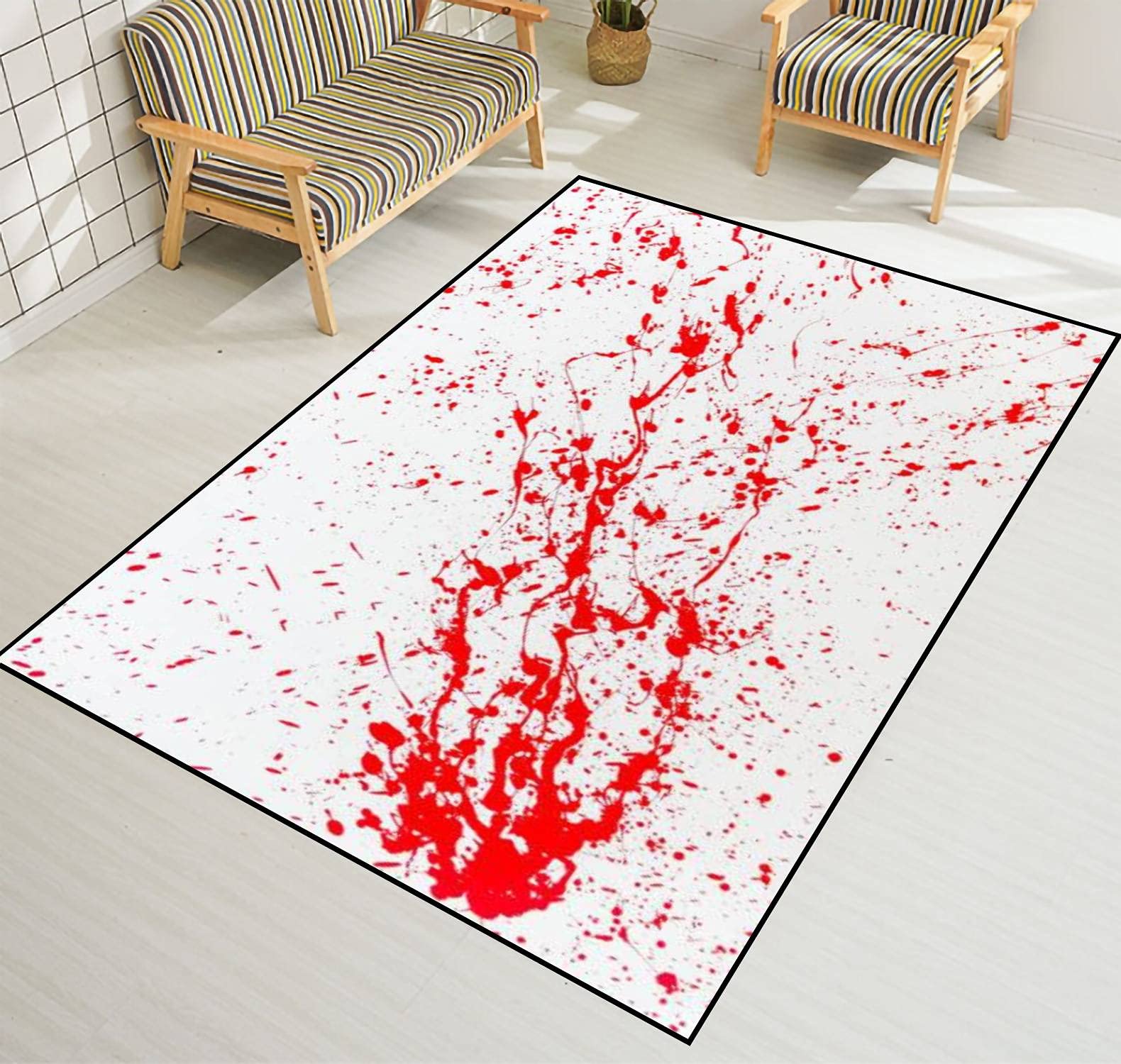 Non-Slip Blood Splatter Red Acrylic Paint Area Rug - Waterproof Indoor Outdoor Floor Mat for Living Room, Bedroom, Kids Room, Yoga Studio, Patio & Home Decor - Anti-Skid Carpet Runner with Unique Wall Art Design