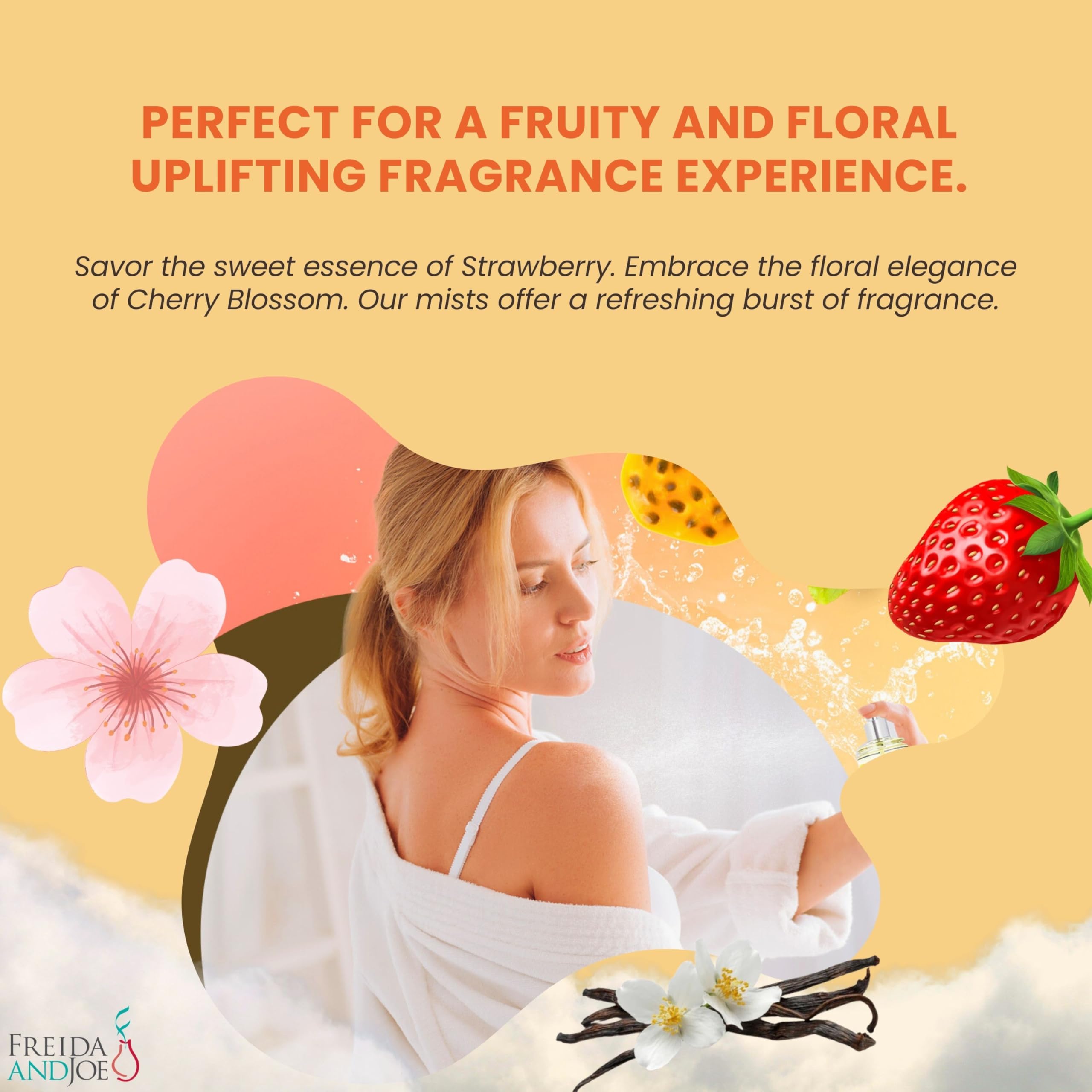 Luxury Body Mist & Body Splash Gift Set for Women - Cherry Blossom, Strawberry, Warm Vanilla & Rose Soap Fragrances | Perfect for Self-Care, Birthday Gifts & Spa Days