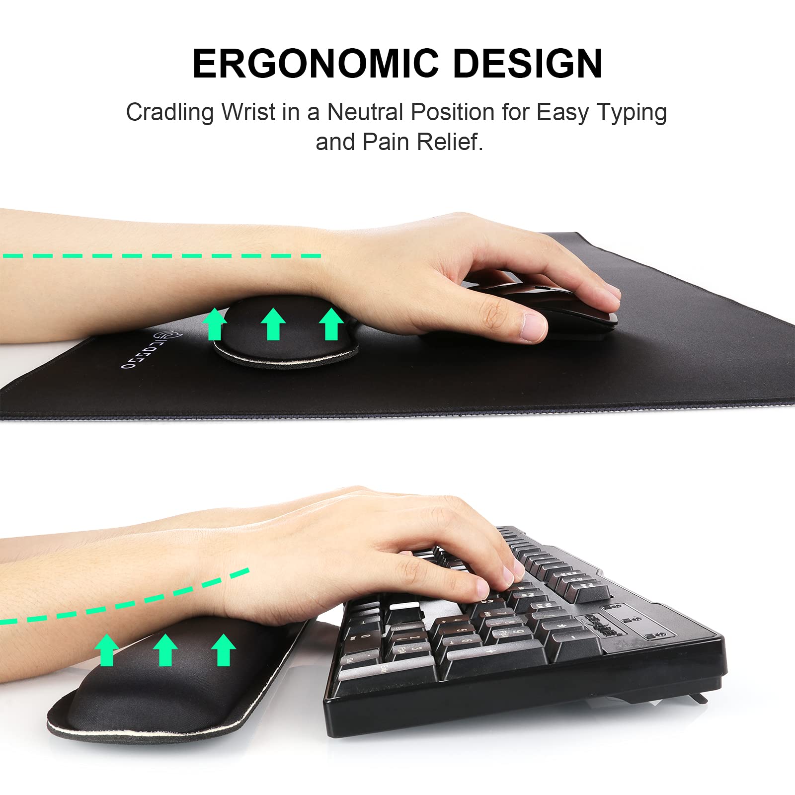 iCasso 3-in-1 Large Gaming Mouse Pad Set with Keyboard Wrist Rest & Wrist Support - 35.4x15.7 Inch Ergonomic Ultra Thick Desk Mat for Pain Relief & Comfort - Perfect for PC Gaming, Office Work & Home Use - Black