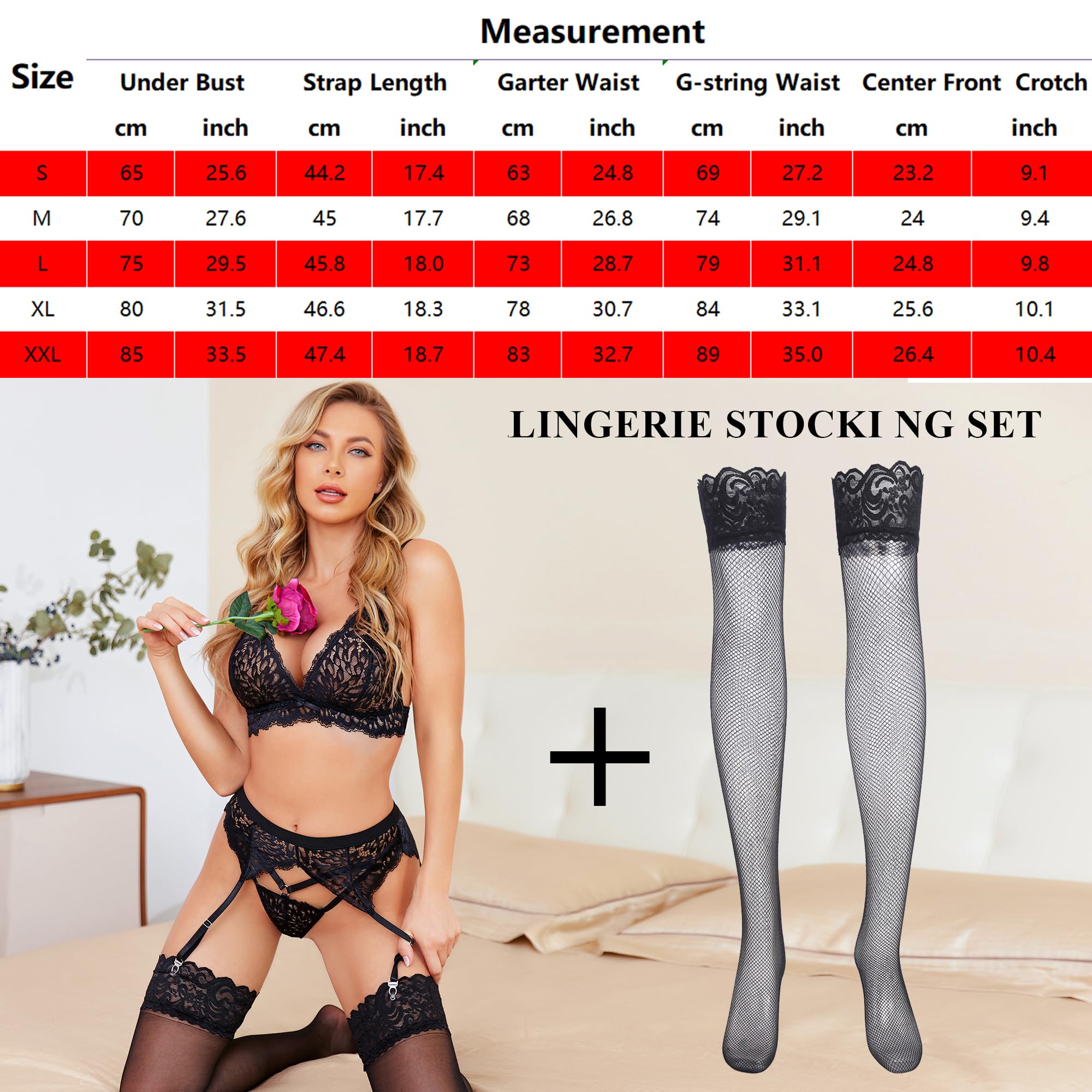 Avidlove Women's Floral Lace Lingerie Set - Sexy Bra, Panty, Garter Belt & Stockings | Valentine's Day Gift, Bridal Shower, Romantic Nightwear