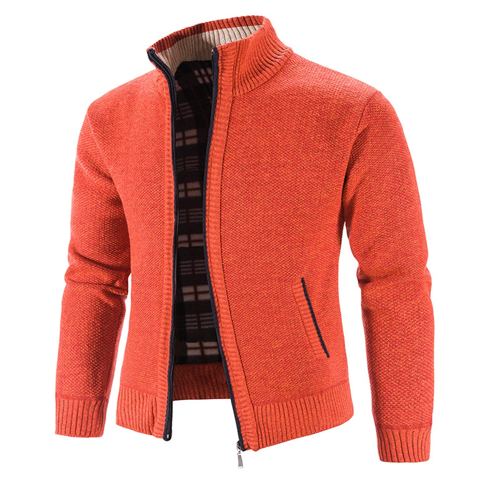 Men's Full Zip Cardigan Sweater - Casual Cable Knit Stand Collar Sweater with Pockets | Warm Winter Jacket for Outdoor & Office Wear
