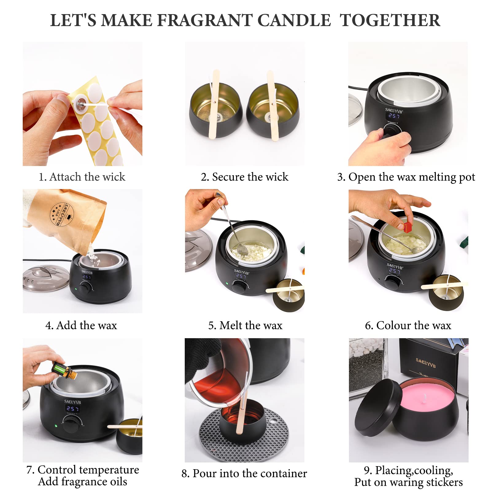 Premium DIY Soy Candle Making Kit for Adults with Hot Plate - Complete Starter Supplies for Handmade Aromatherapy Candles - Perfect for Home Decor, Gifts & Relaxation (Black)