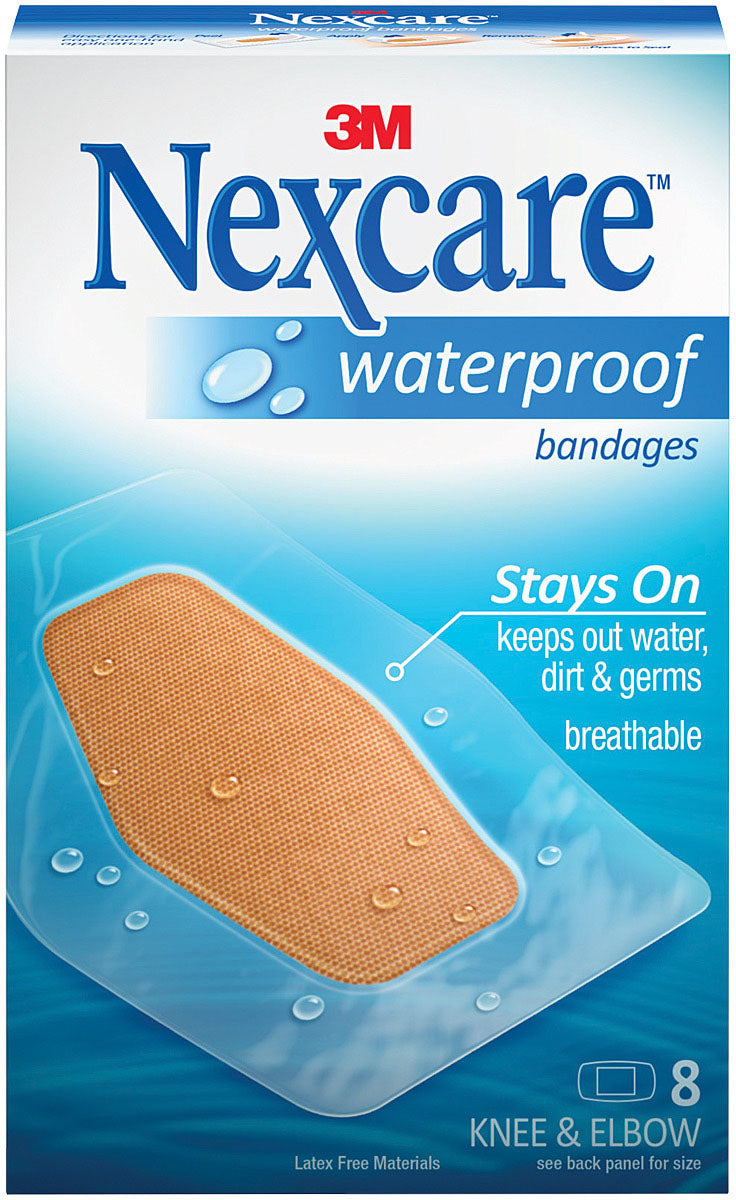 Nexcare Waterproof Bandages for Knee and Elbow - 8ct Pack | 3M First Aid Supplies for Active Lifestyles, Sports & Outdoor Adventures