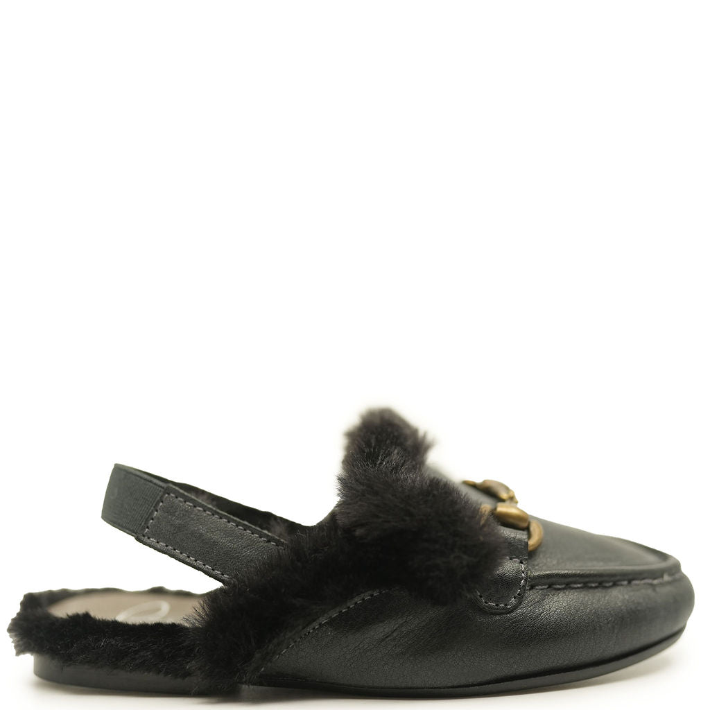 Black Leather Fur Buckle Slingback Heels - Women's Fashion Dress Shoes for Party, Wedding & Evening Events
