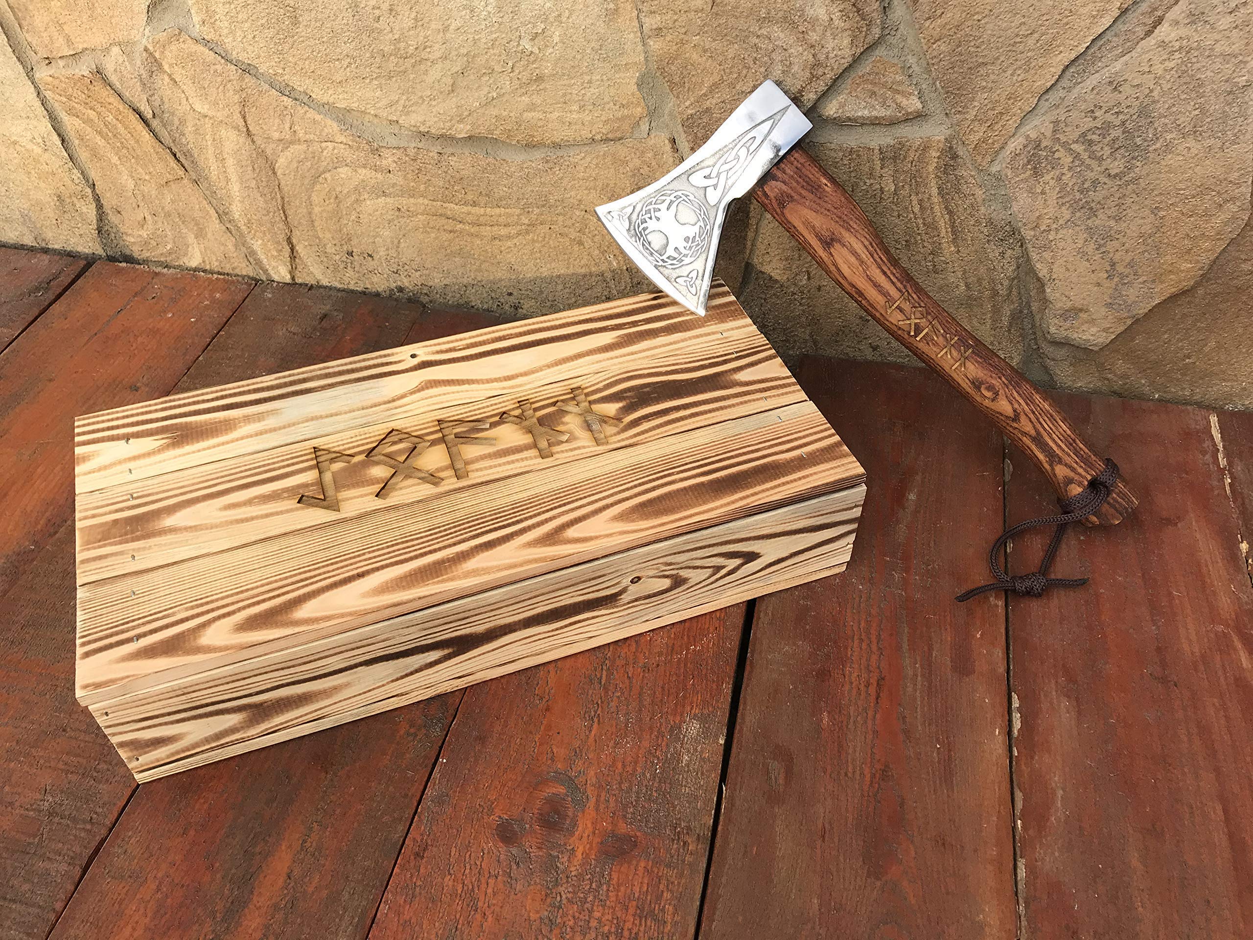 Viking Runic Axe - Handcrafted Norse Battle Axe with Engraved Runes - Perfect Gift for Men, Viking Enthusiasts & Collectors - Use for Cosplay, Home Decor & Medieval Reenactments