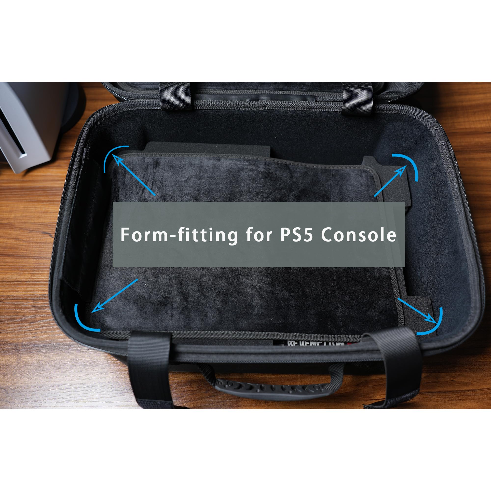 RIGICASE Hard Protective Travel Case for PS5, PS5 Pro & PS5 Slim (Stand Not Required) - Shockproof Carry Case with Handle & Adjustable Shoulder Strap for PlayStation 5 Console & Accessories - Perfect for Gaming Travel, Storage & Protection