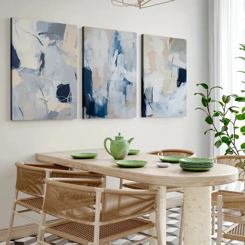 3-Piece Abstract Brush Stroke Geometric Modern Blue Wall Art Set - Framed Canvas 40x60cm (16x24in) | High Quality Print | Ready to Hang | Australian Made | Perfect for Living Room, Bedroom & Office Decor
