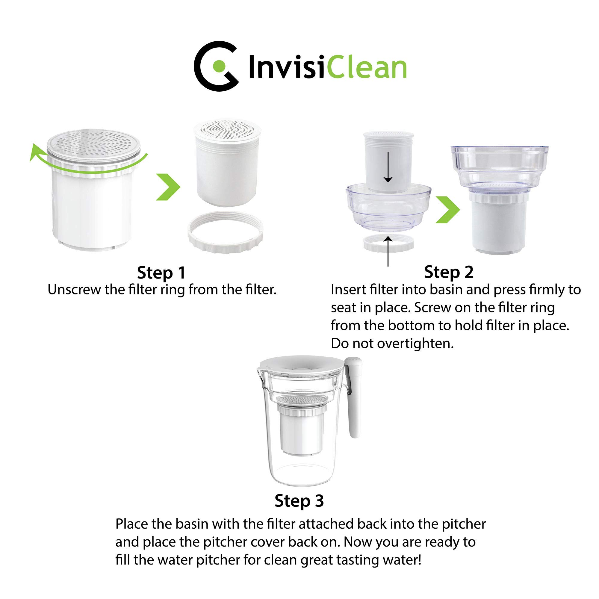 InvisiClean Water Pitcher Replacement Filter - Premium Carbon Filter for Clean Drinking Water | Fits Most Standard Water Pitchers | Perfect for Home, Office & Travel Use