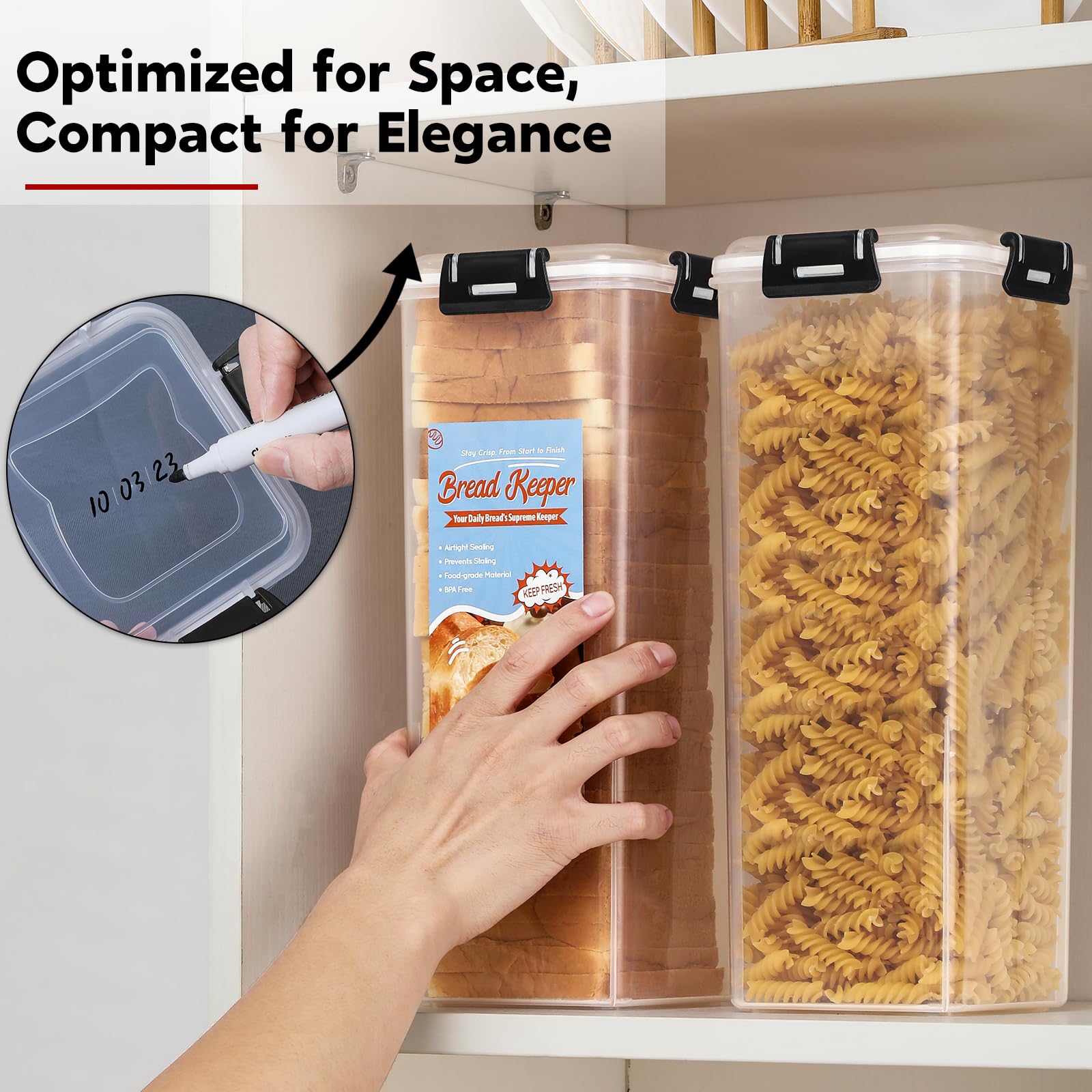AOZITA 2 Pack Airtight Bread Storage Container with Lid - Plastic Sandwich Bread Keeper Box for Fresh Loaf Storage | Perfect for Kitchen Countertop, Pantry Organization & Keeping Bread Fresh Longer