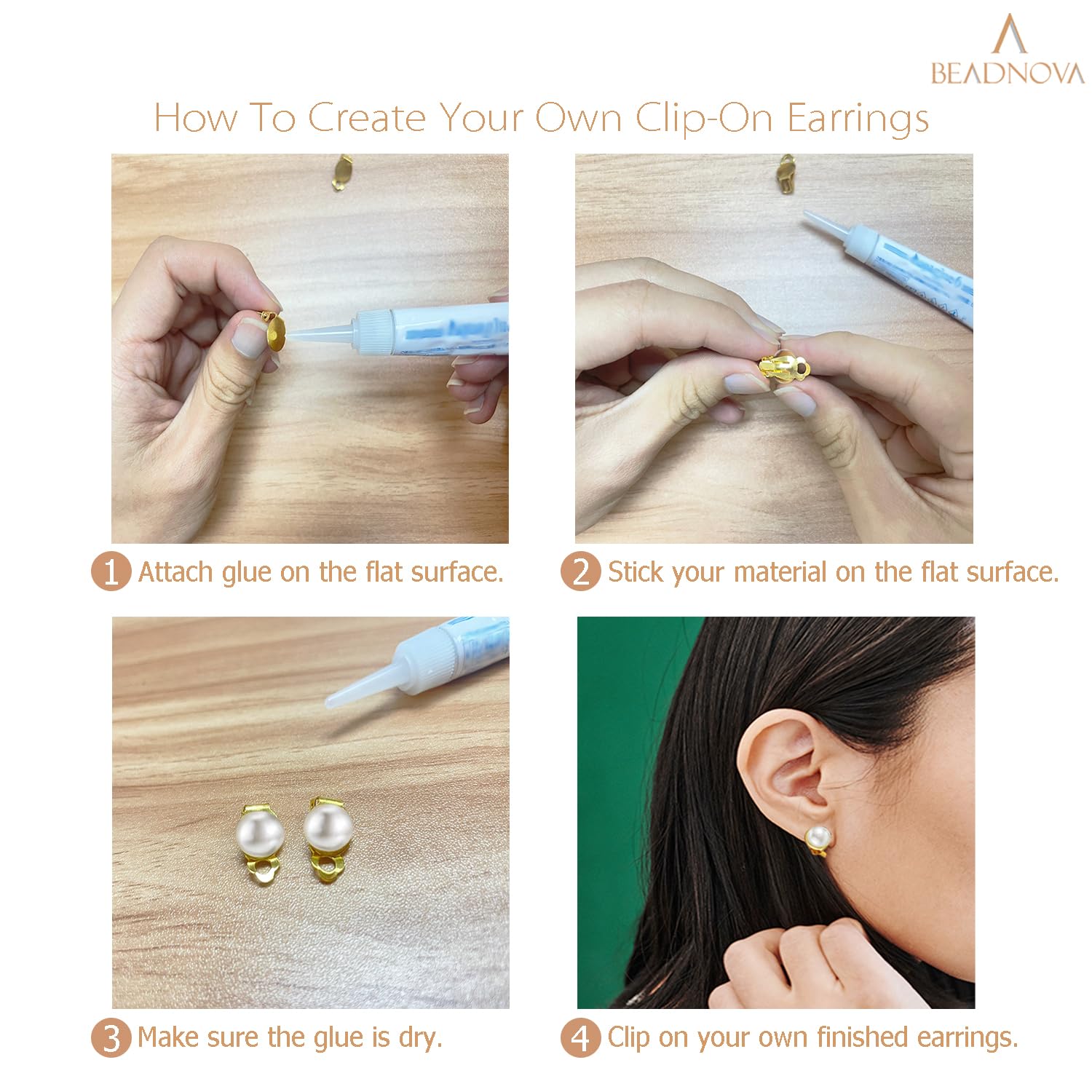 BEADNOVA 24-Piece Clip-On Earring Findings - Flat Tray Earring Clips, Round Non-Piercing Earring Clasps with Pads for Jewelry Making (Gold & Silver) - DIY Craft, Costume Jewelry, Gift for Women