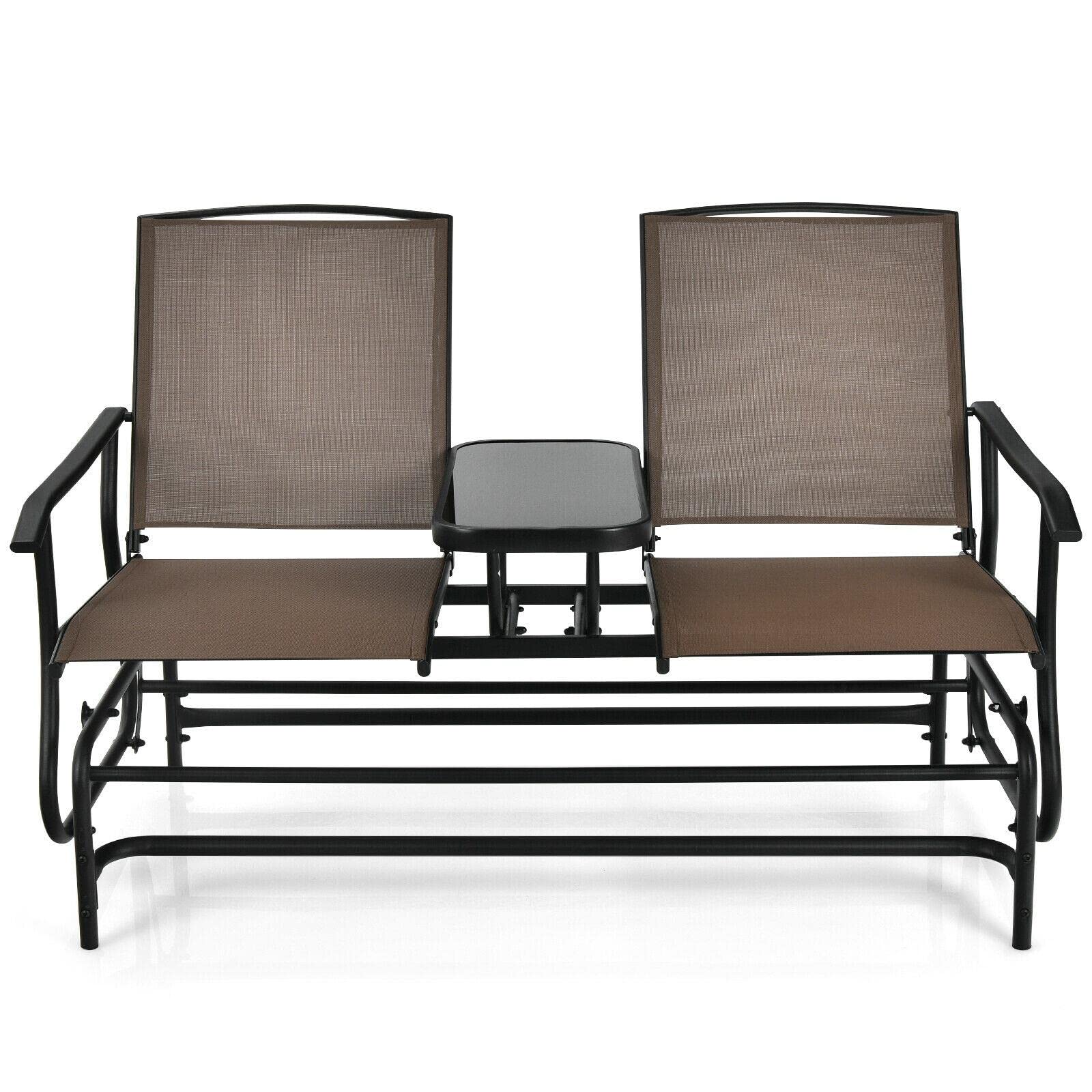 2-Person Outdoor Rocking Chair - Brown Patio Double Rocker Recliner for Camping, Porch, Garden & Backyard Relaxation