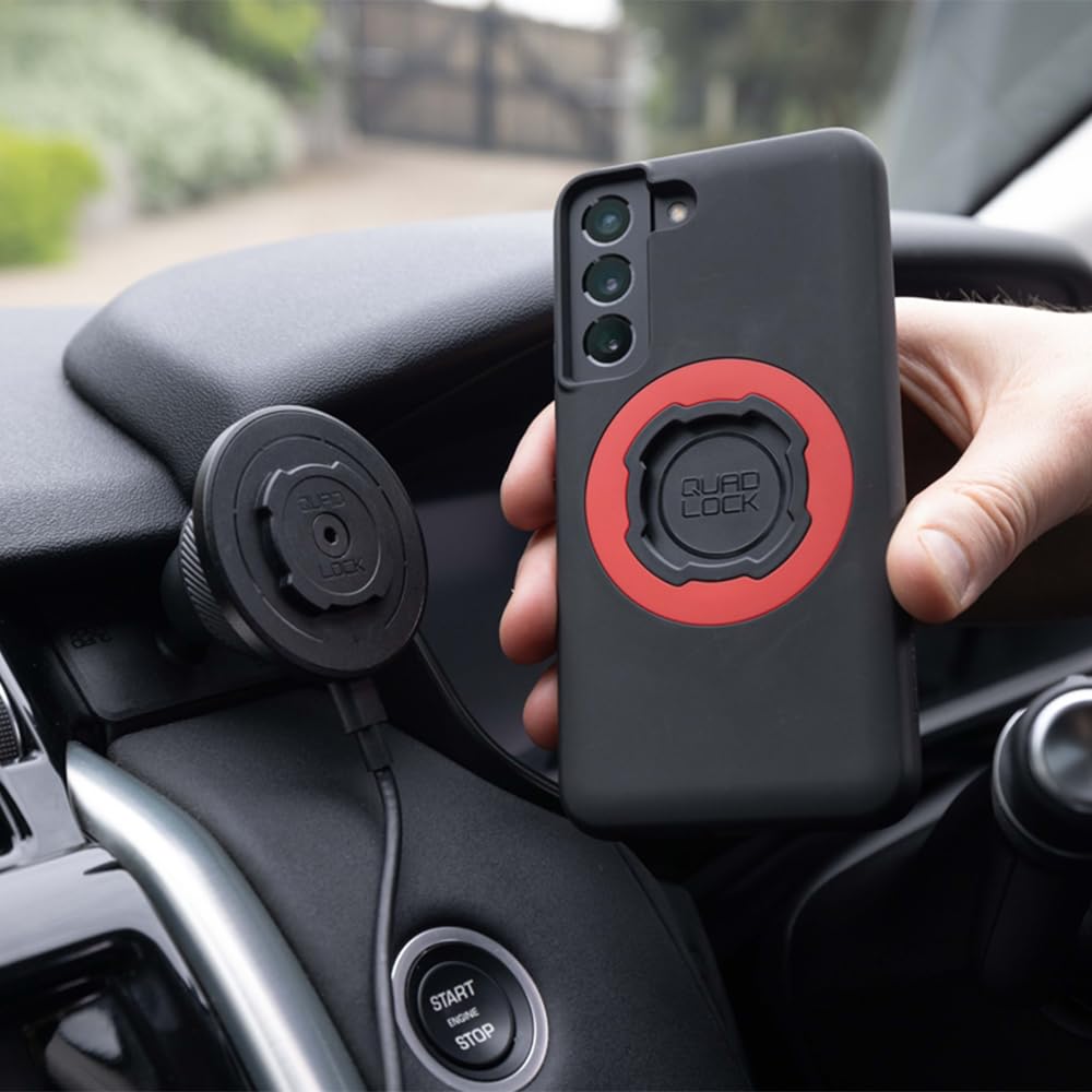 Quad Lock Adhesive Dashboard Car Phone Mount with MAG Wireless Charger V2 - Compatible with iPhone 16 Pro | Secure Hands-Free Driving | Perfect for Commuting, Rideshare & Road Trips