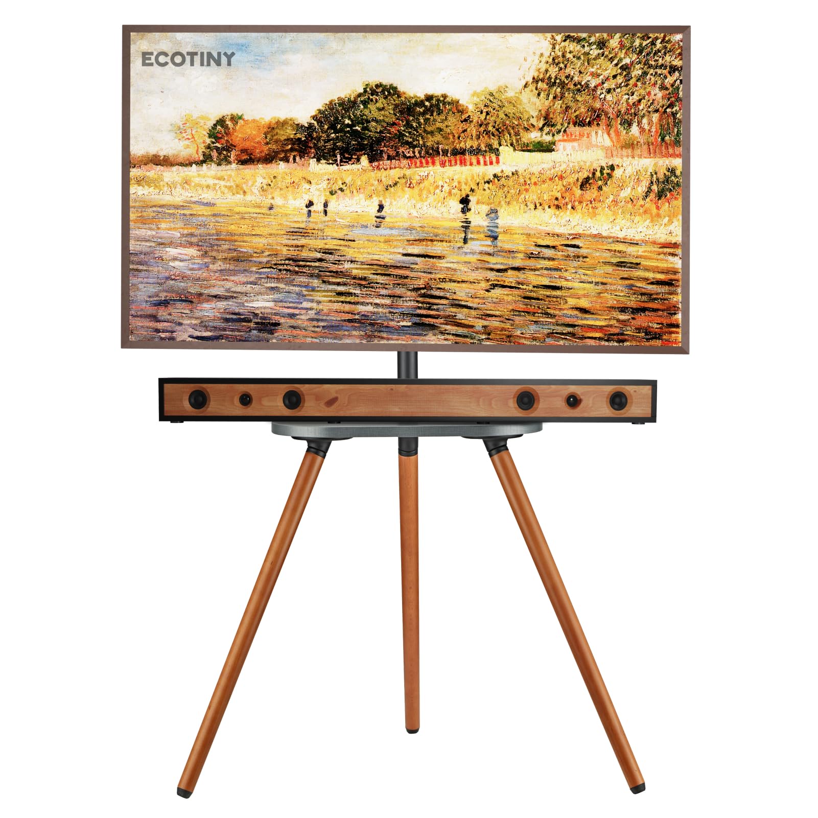 Adjustable Tripod TV Stand for 40-65 Inch LCD LED OLED Screens - Swivel & Height Adjustable Floor TV Mount with Wooden Tray - VESA 400x400mm - Minimalist Black Walnut Design - Perfect for Living Rooms, Bedrooms & Home Theaters