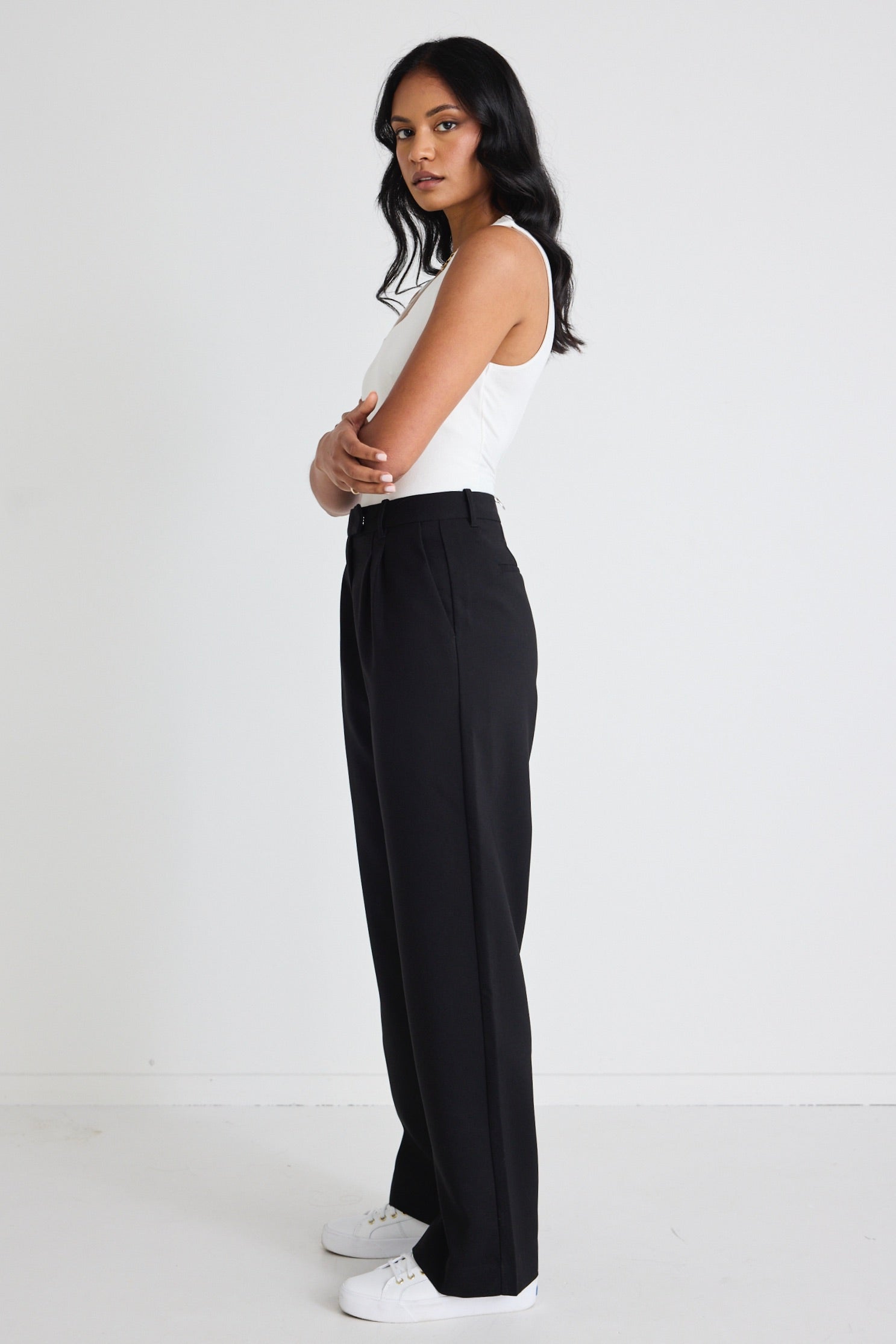Women's Black Textured Wide Leg Pants - High Waisted Flowy Trousers for Casual & Office Wear | Perfect for Work, Travel & Everyday Comfort