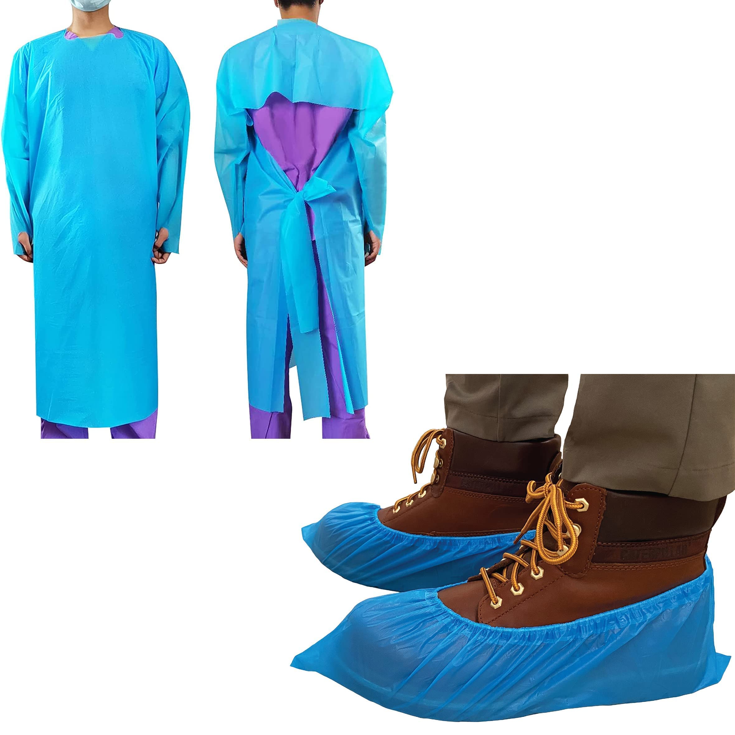 ProtectX Level 4 Disposable Isolation Gowns (100-Pack) & XL Disposable Shoe Covers (100-Pack, 50 Pairs) - Medical PPE for Hospitals, Clinics & Home Care - Ideal for Healthcare Workers, Patients & Infection Control