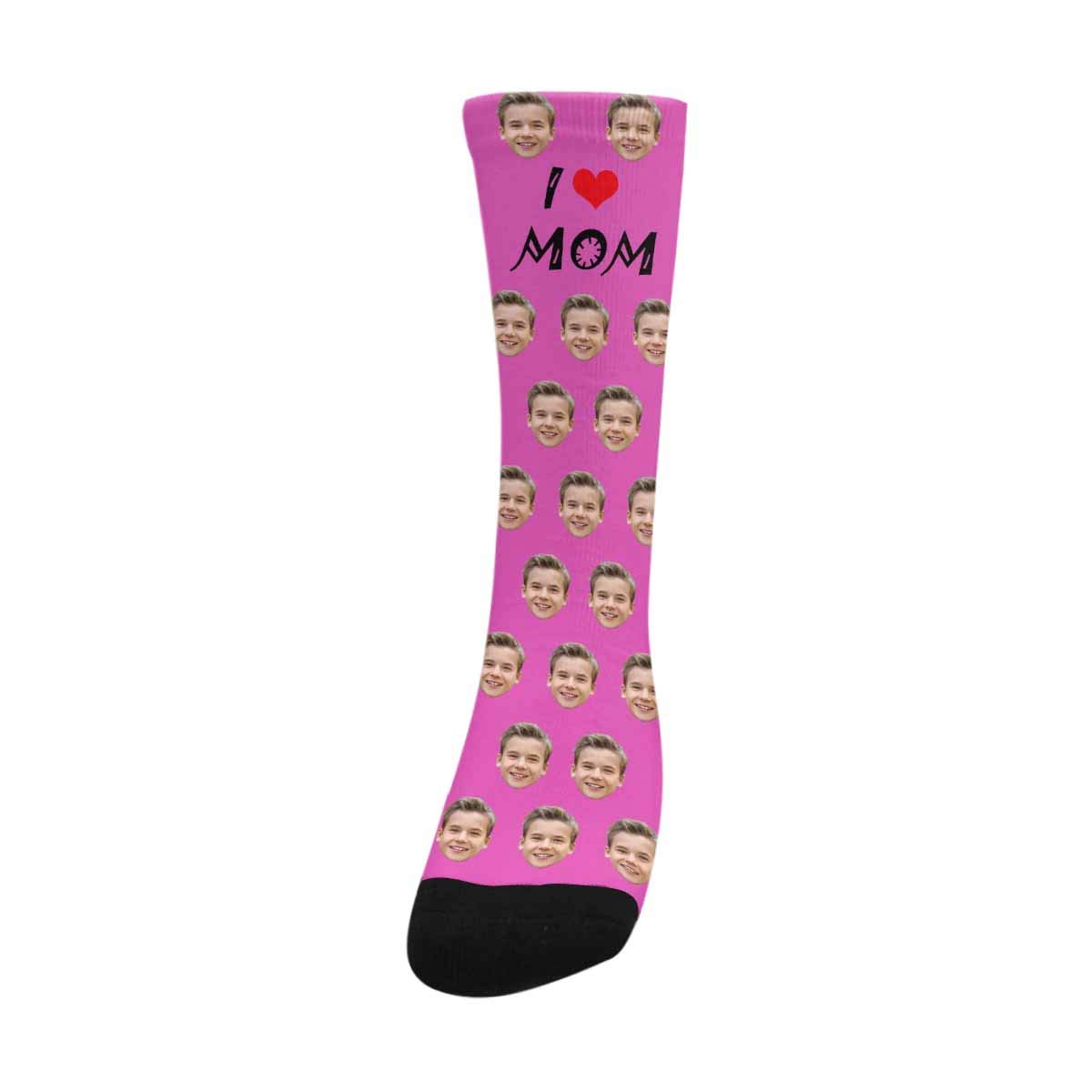 Custom Photo Socks with Faces - Personalized Printed Crew Socks for Mom - Red Heart 
