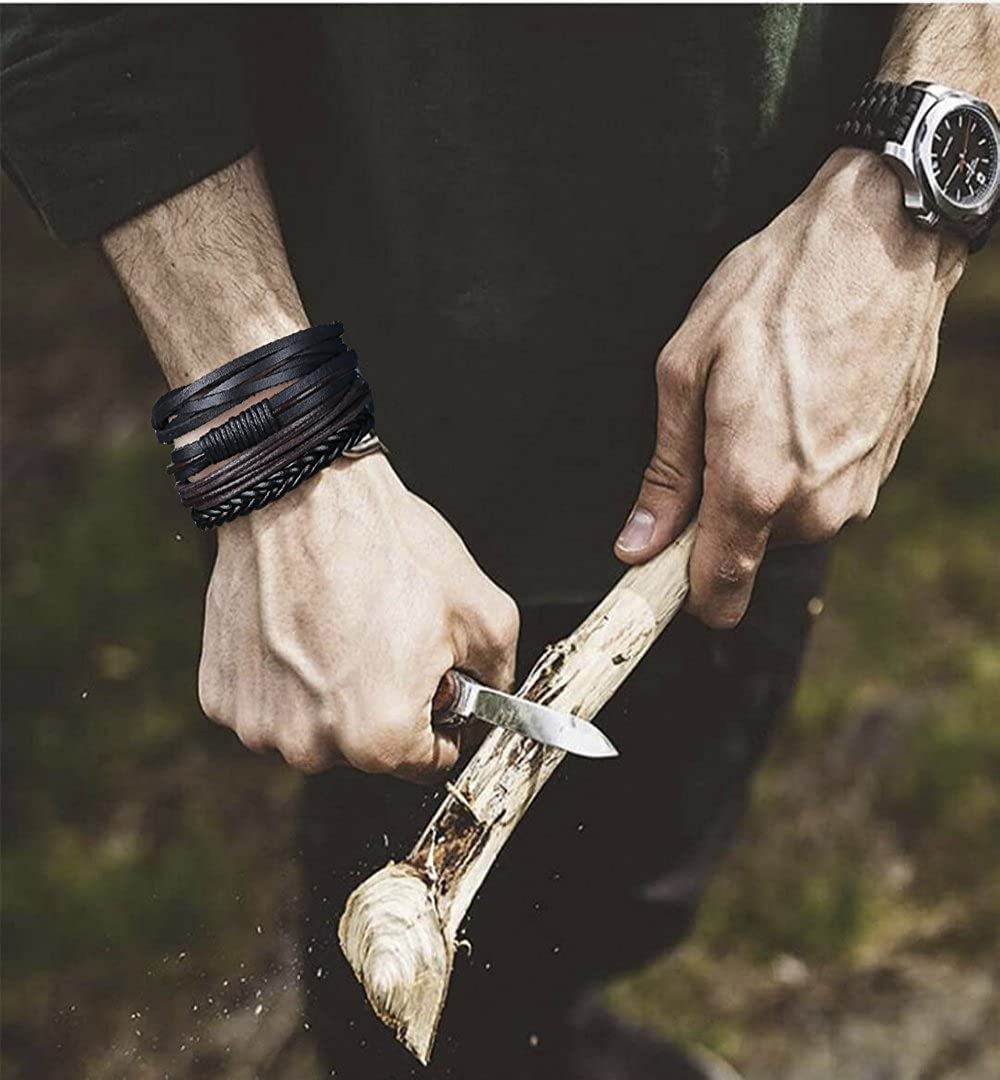 24 Pcs Braided Leather Bracelets for Men & Women - Adjustable Punk Goth Vintage Wrist Cuffs | Perfect for Rock Concerts, Biker Events & Alternative Fashion