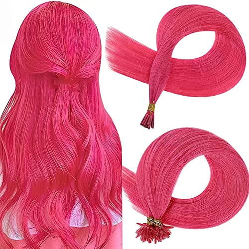 RUNATURE 22 Inch Pink Human Hair Extensions - Prebonded I-Tip & U-Tip 25g Clip-In Extensions for Volume & Length - Perfect for Parties, Weddings & Daily Styling